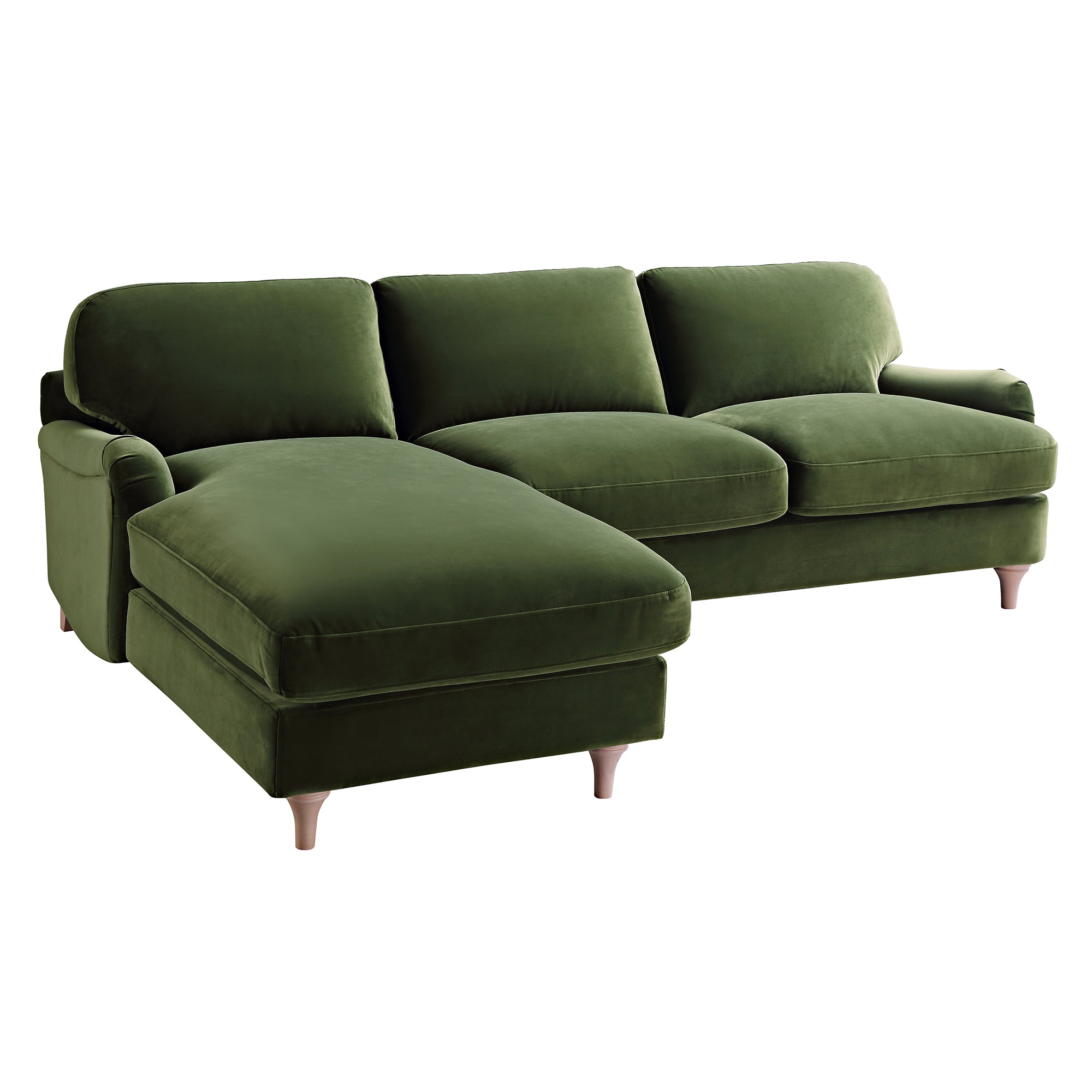 Daphnis Fern Green Velvet Sofa, Grande Chaise Sofa Left Hand Facing