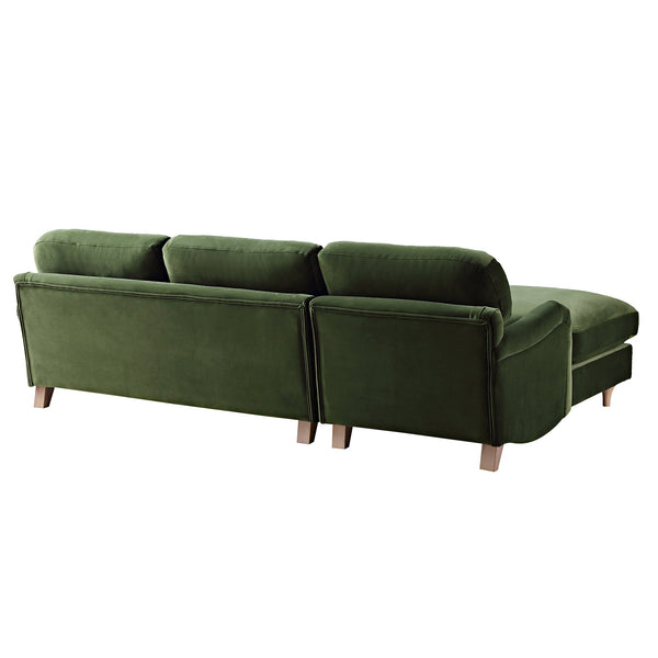 Daphnis Fern Green Velvet Sofa, Grande Chaise Sofa Left Hand Facing