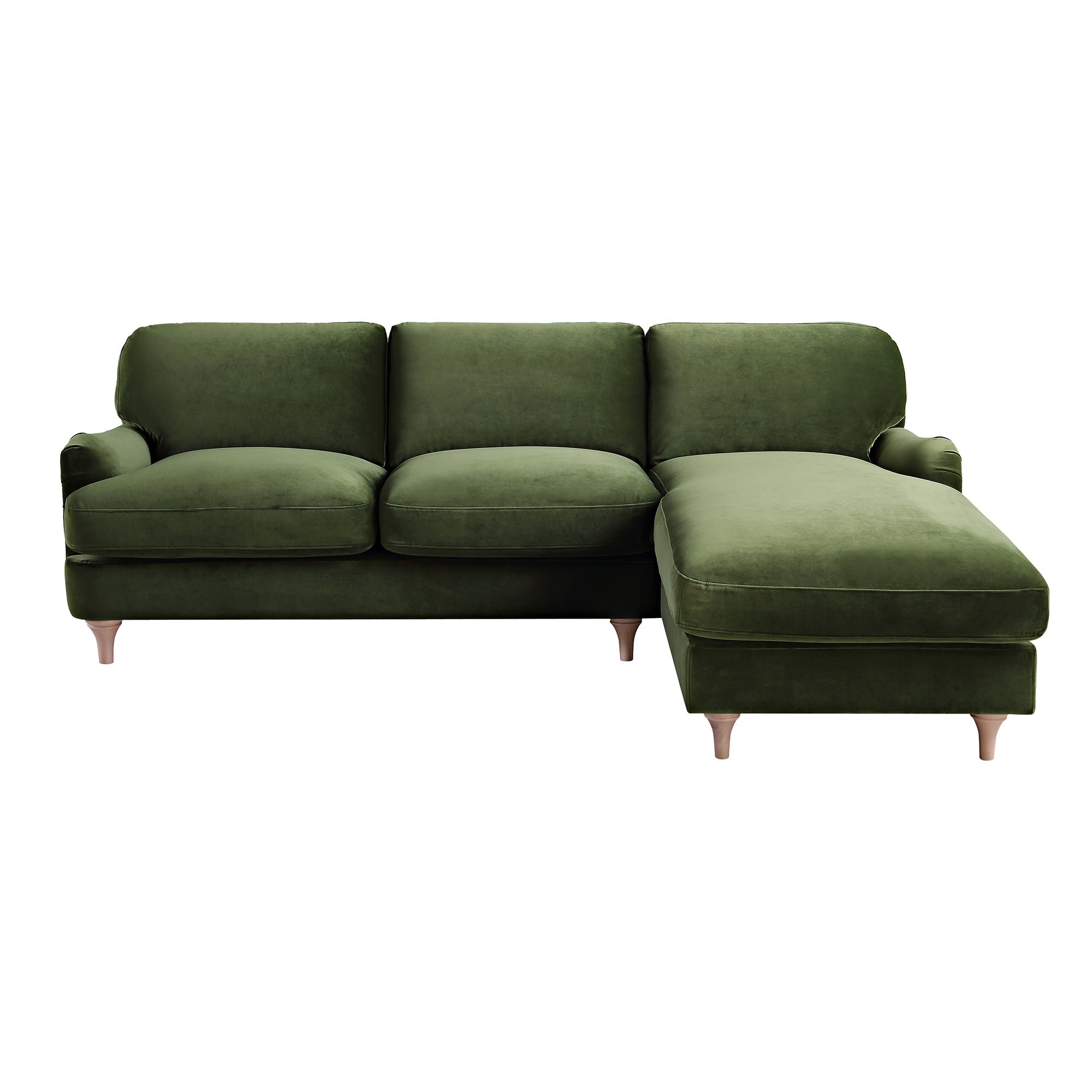 Daphnis Fern Green Velvet Sofa, Grande Chaise Sofa Right Hand Facing