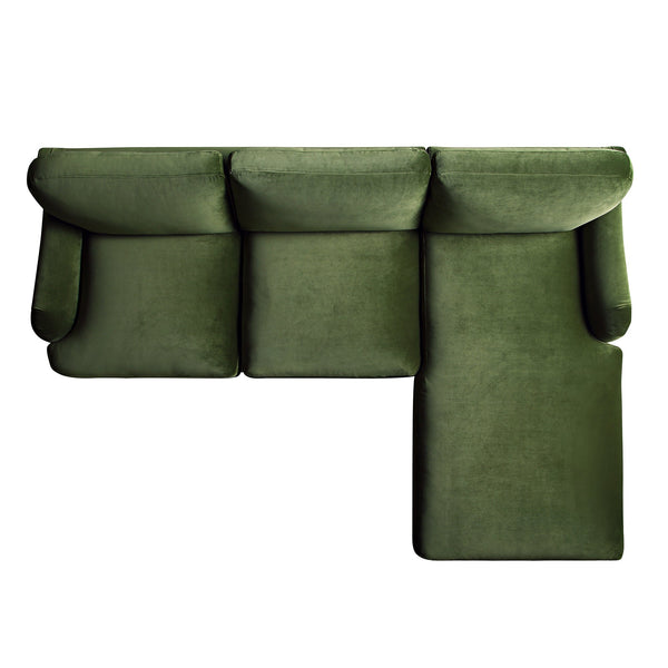 Daphnis Fern Green Velvet Sofa, Grande Chaise Sofa Right Hand Facing