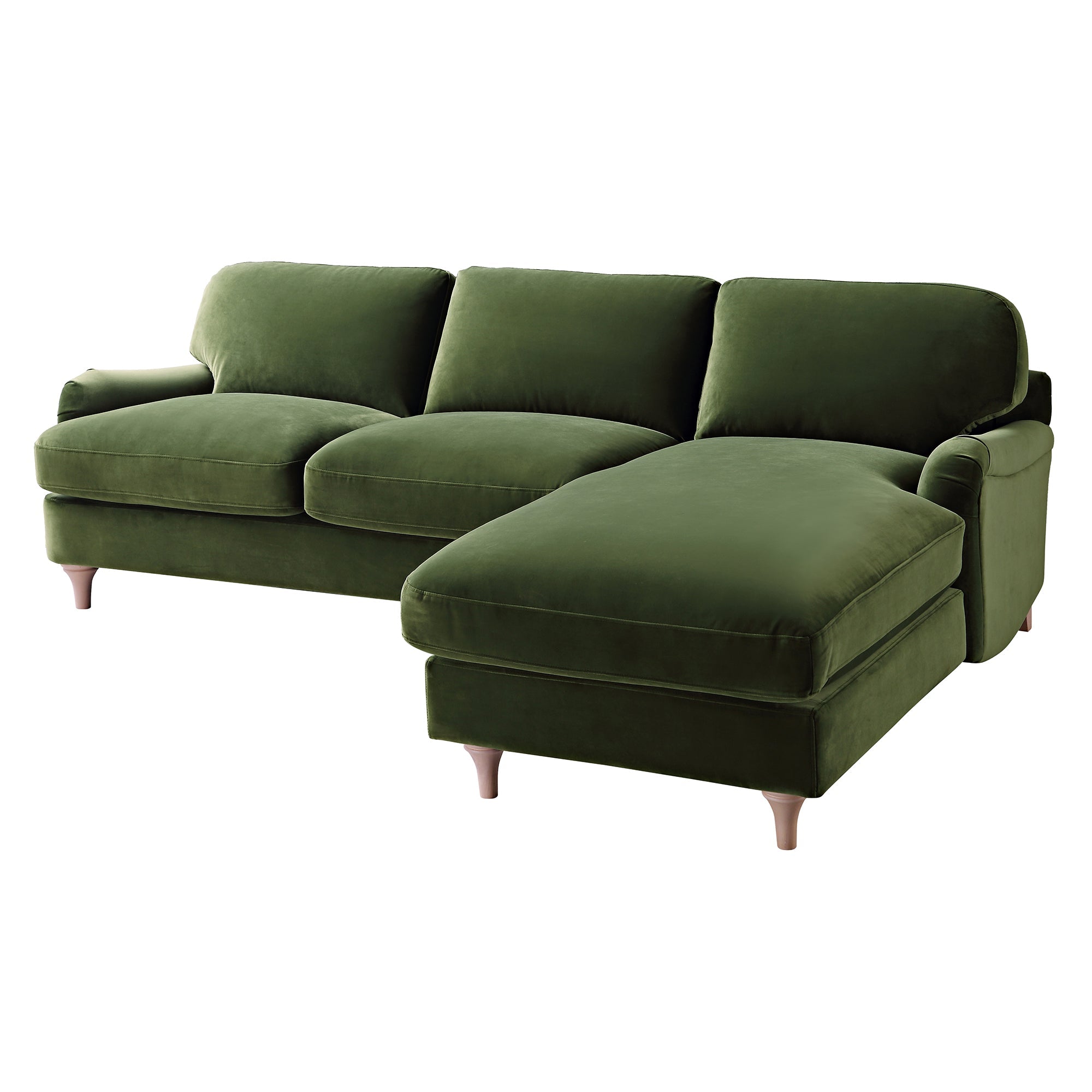 Daphnis Fern Green Velvet Sofa, Grande Chaise Sofa Right Hand Facing