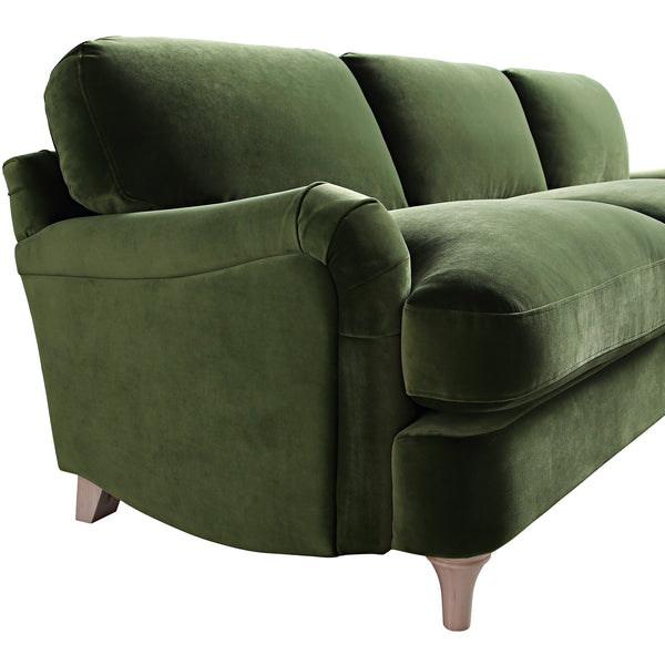 Daphnis Fern Green Velvet Sofa, Grande Chaise Sofa Right Hand Facing