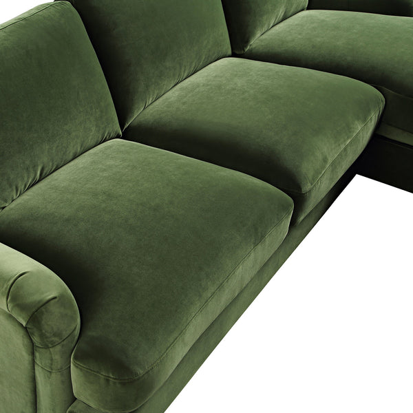 Daphnis Fern Green Velvet Sofa, Grande Chaise Sofa Right Hand Facing