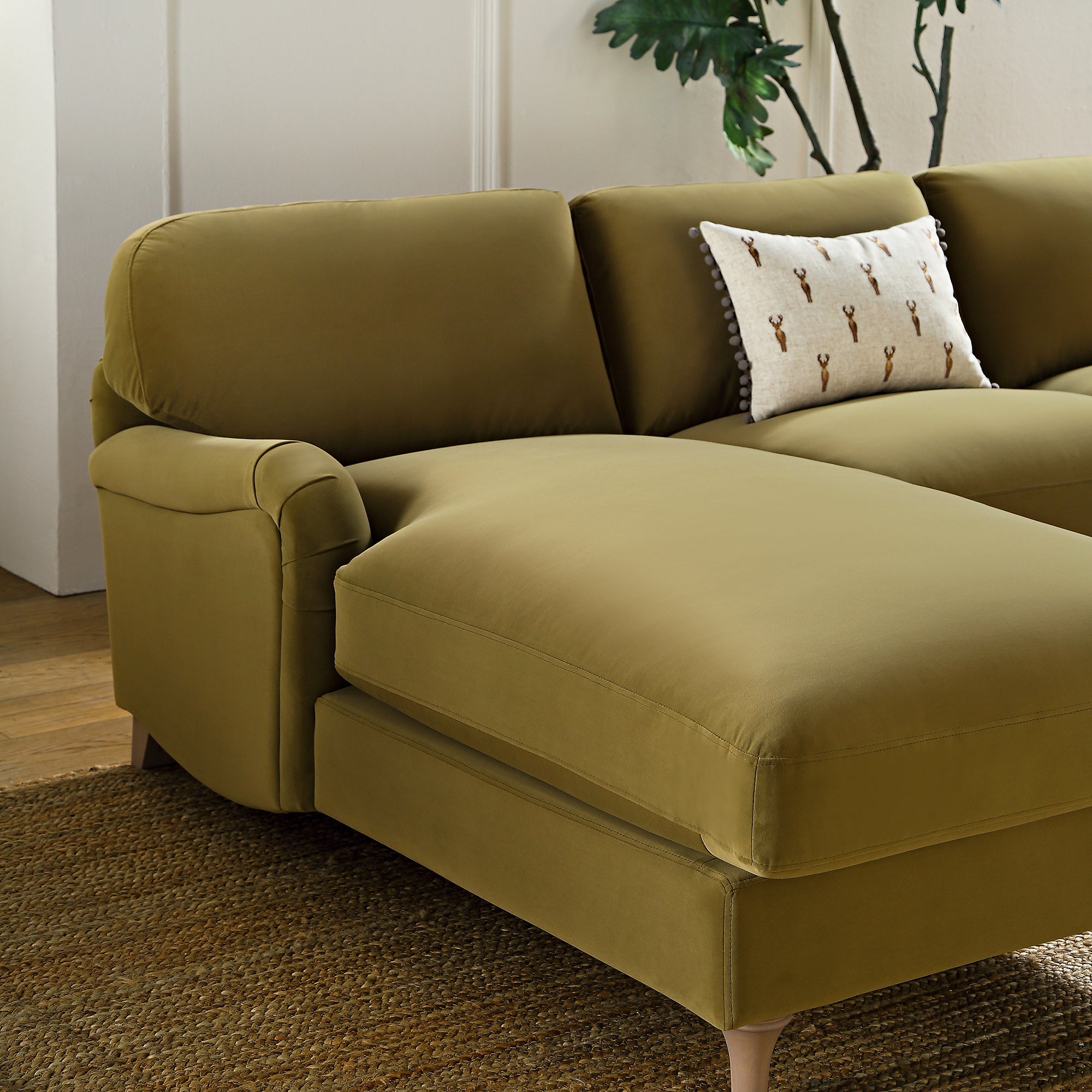 Daphnis Fudge Velvet Sofa, Grande Chaise Sofa Left Hand