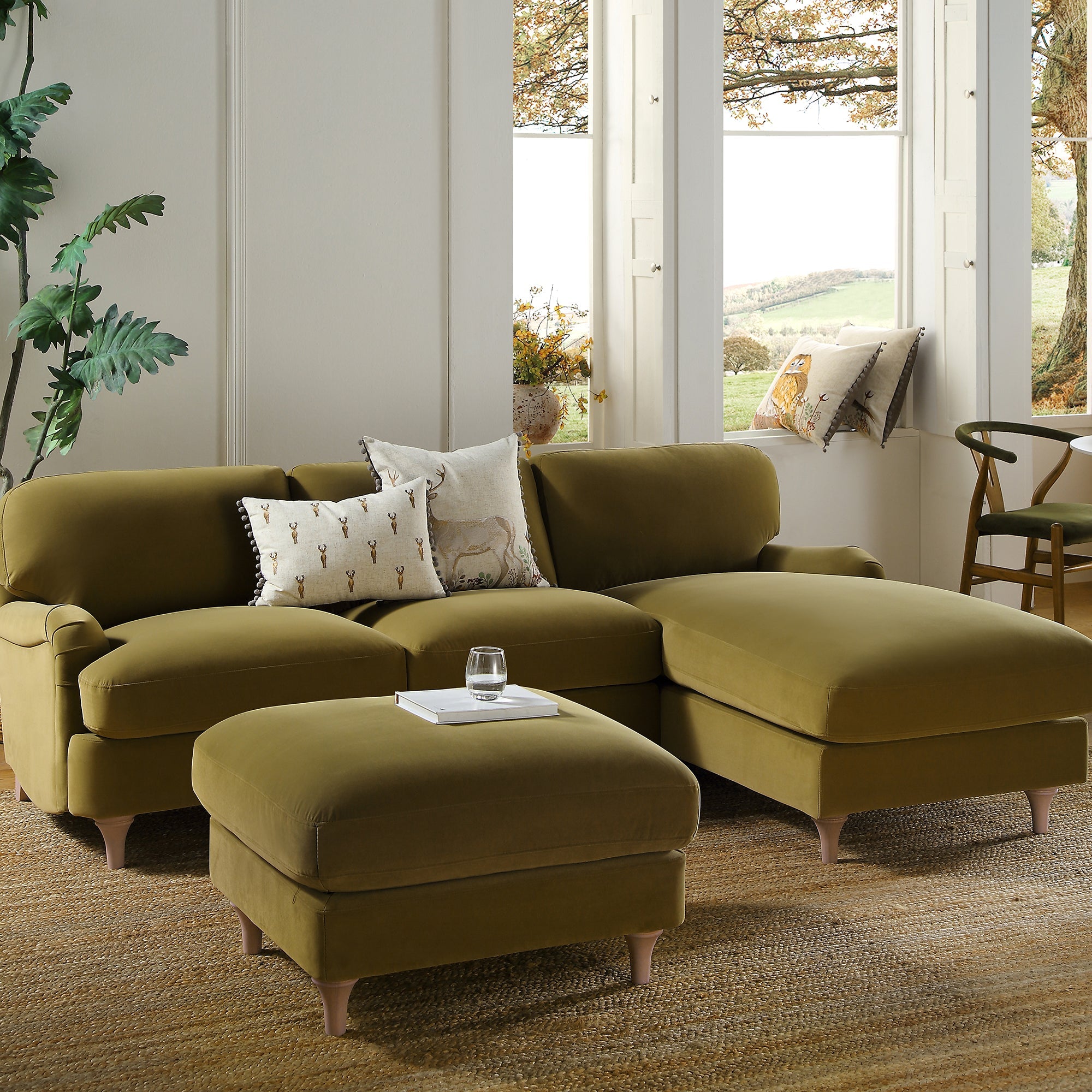 Daphnis Fudge Velvet Sofa, Grande Chaise Sofa Right Hand