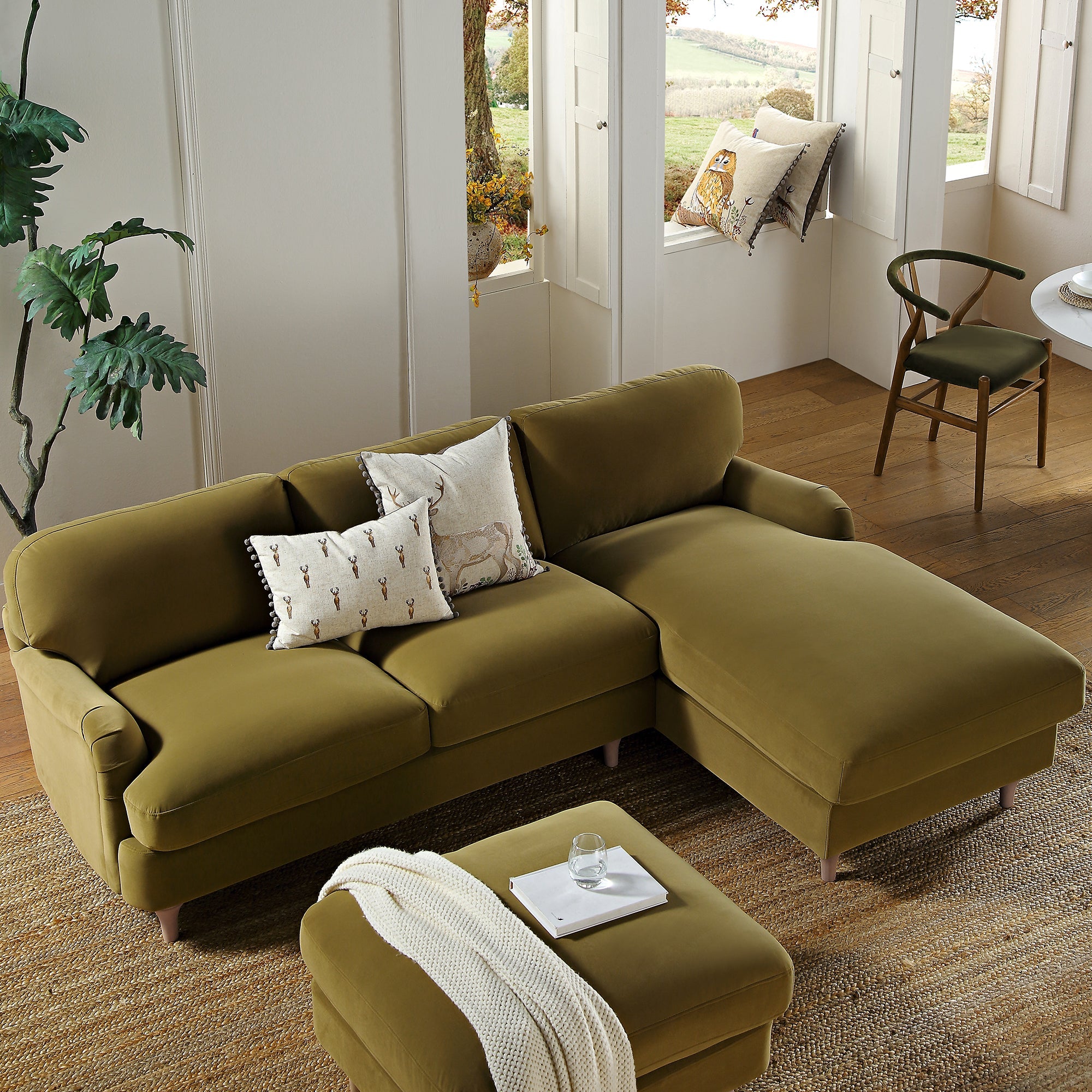 Daphnis Fudge Velvet Sofa, Grande Chaise Sofa Right Hand