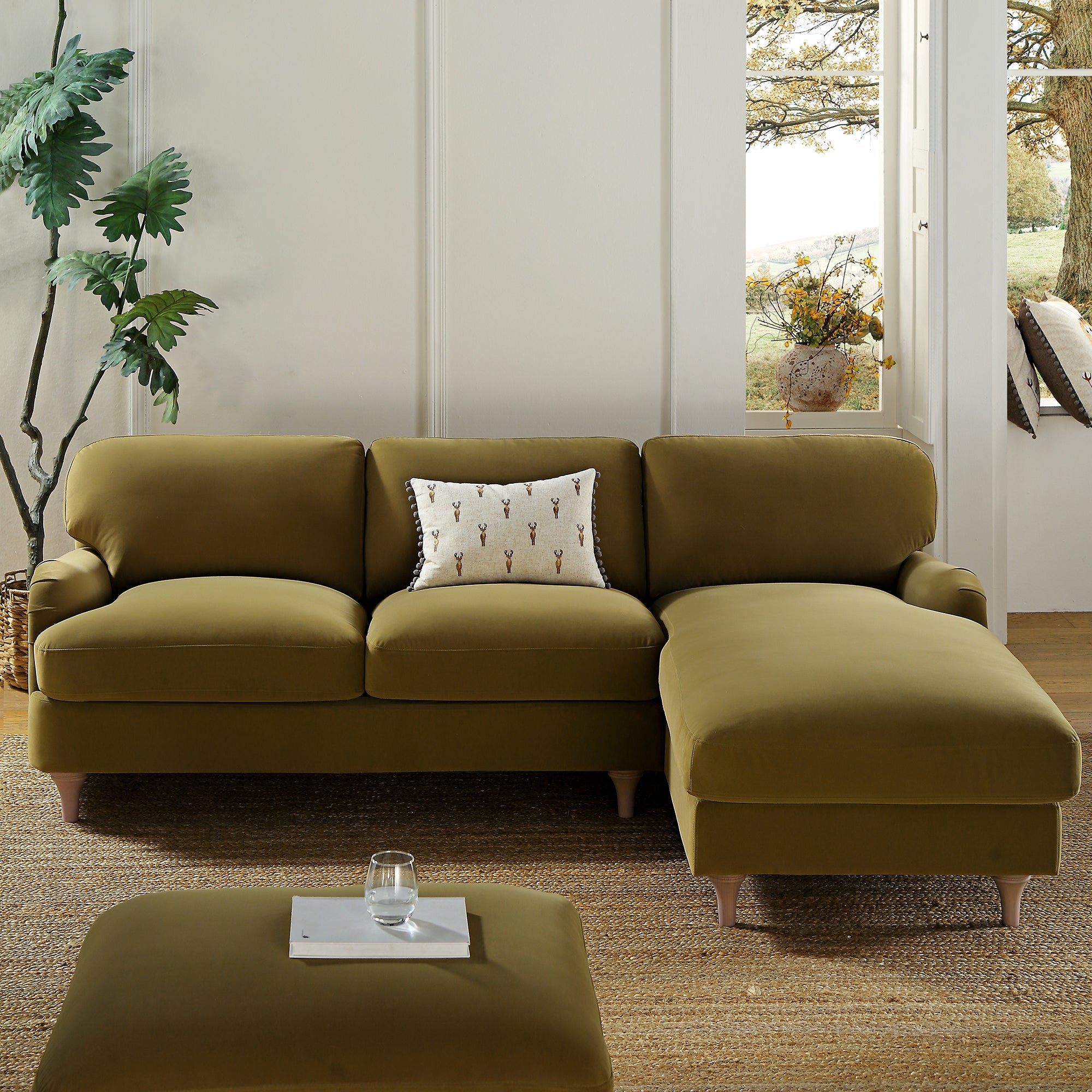 Daphnis Fudge Velvet Sofa, Grande Chaise Sofa Right Hand