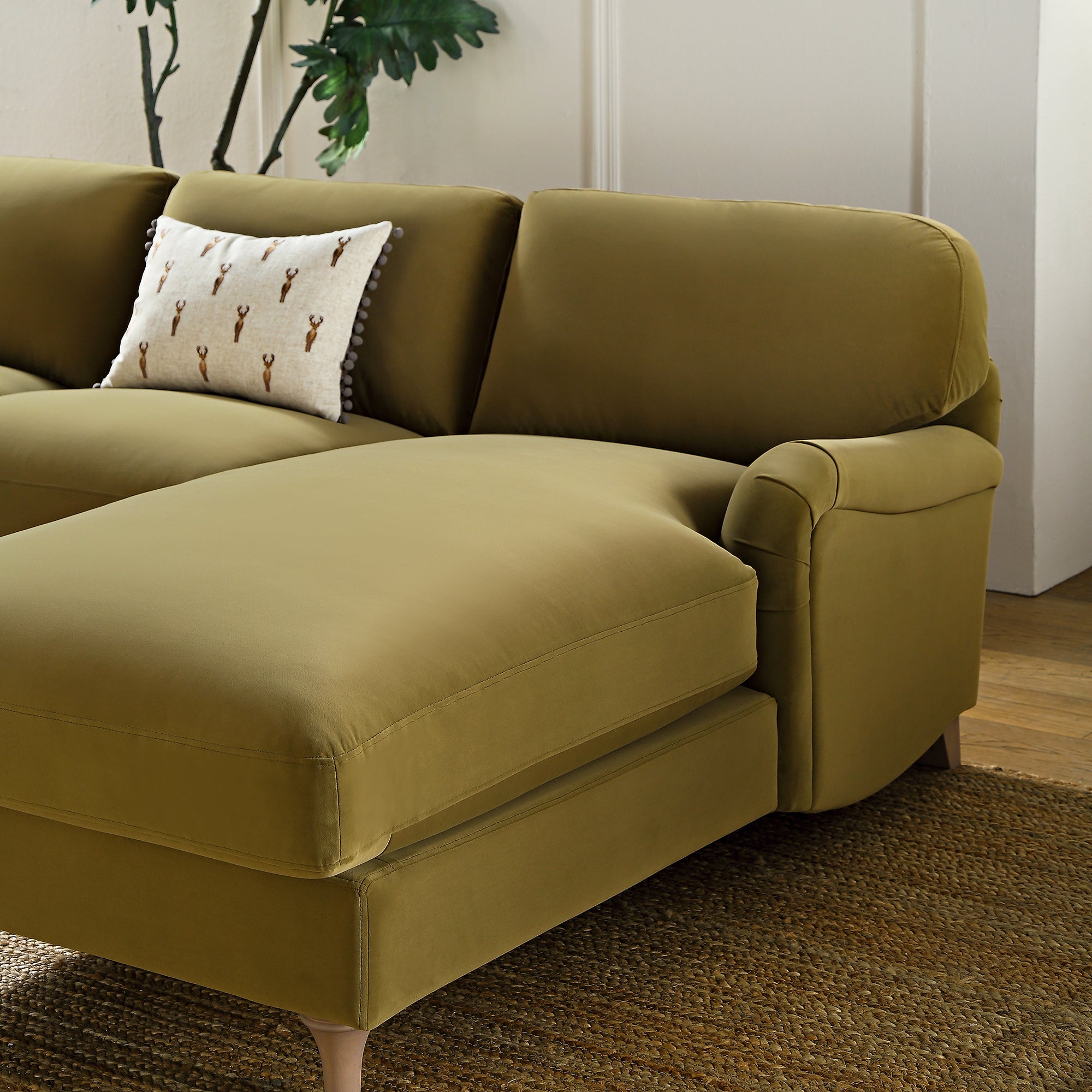 Daphnis Fudge Velvet Sofa, Grande Chaise Sofa Right Hand