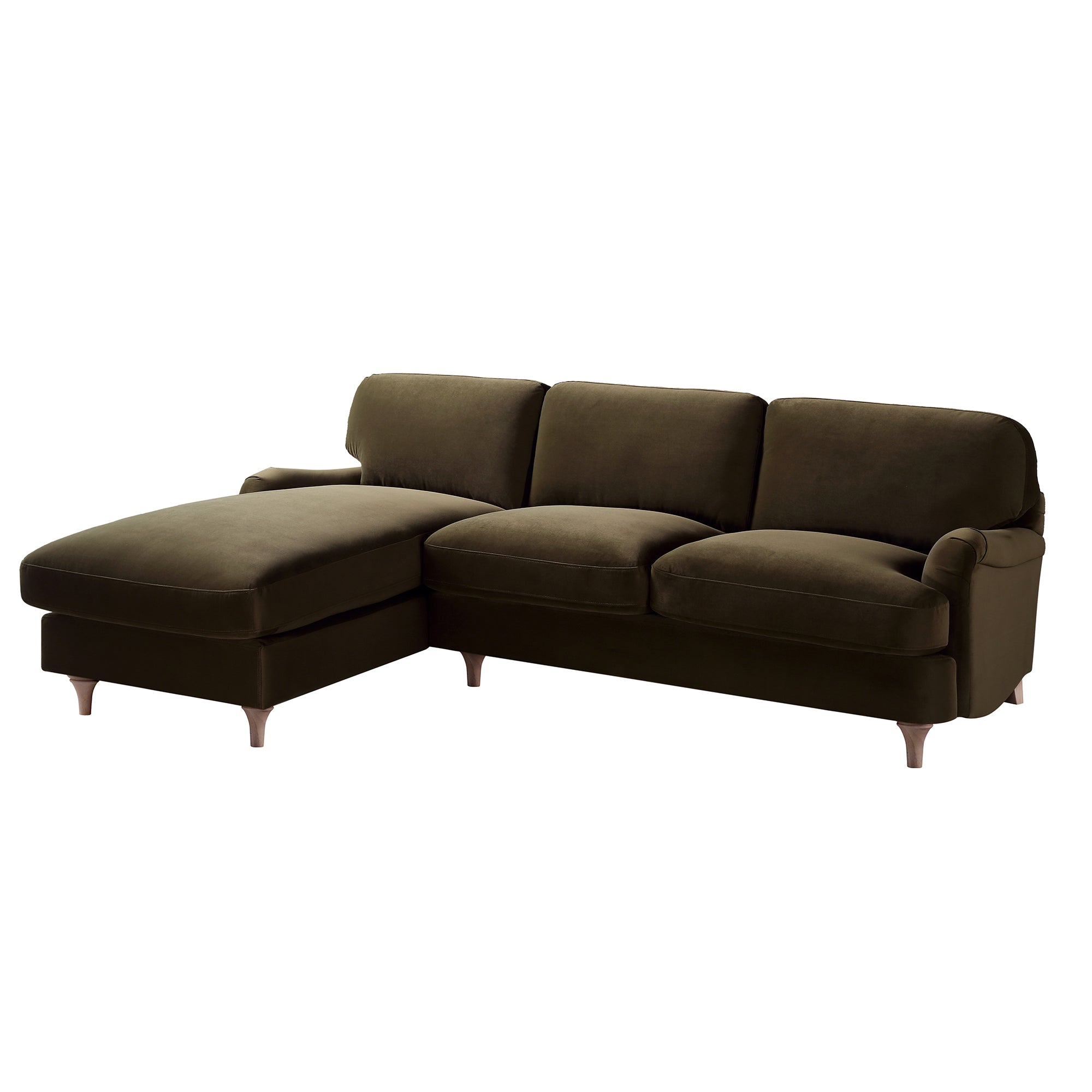 Daphnis Seaweed Velvet Sofa, Grande Chaise Sofa Left Hand Facing