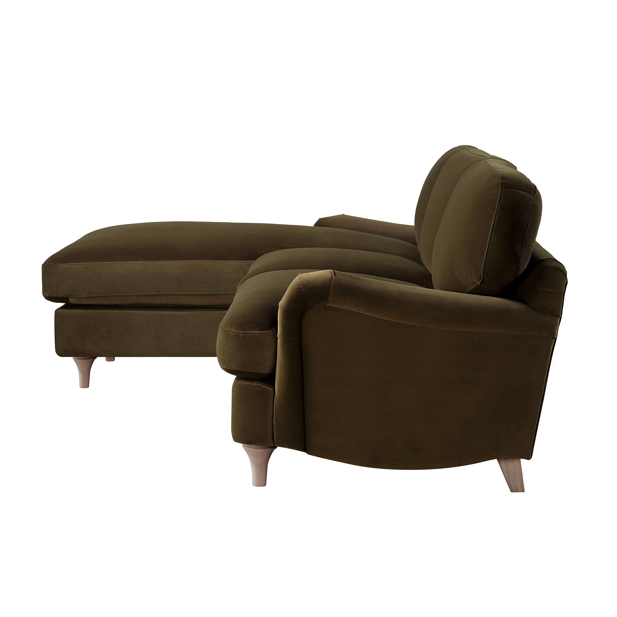 Daphnis Seaweed Velvet Sofa, Grande Chaise Sofa Left Hand Facing