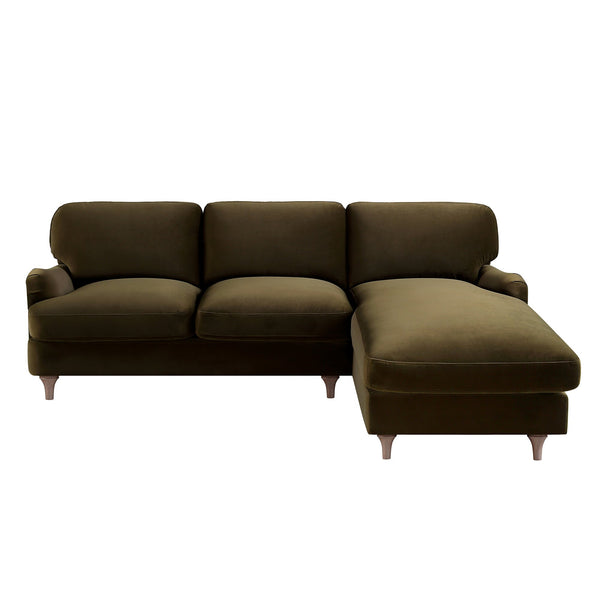 Daphnis Seaweed Velvet Sofa, Grande Chaise Sofa Right Hand Facing