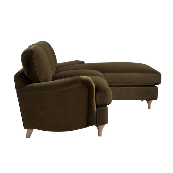 Daphnis Seaweed Velvet Sofa, Grande Chaise Sofa Right Hand Facing