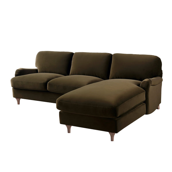 Daphnis Seaweed Velvet Sofa, Grande Chaise Sofa Right Hand Facing