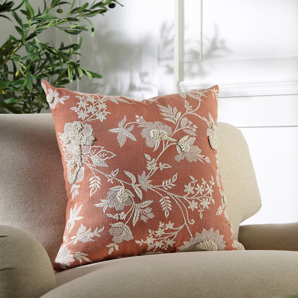 Aubrey Collection Hand Embroidered Floral Pillow