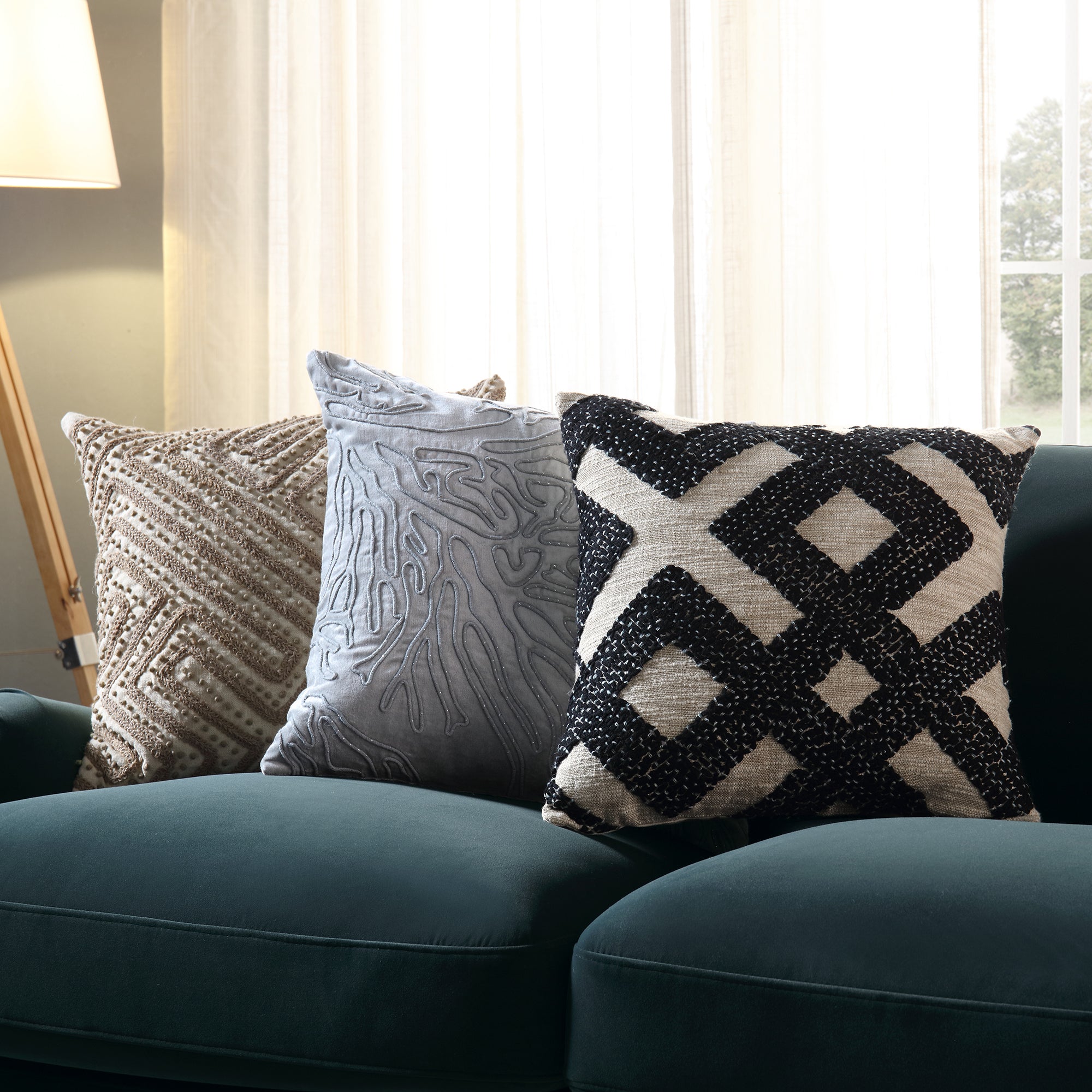 Baja Monochrome Geometric Embroidered Pillow