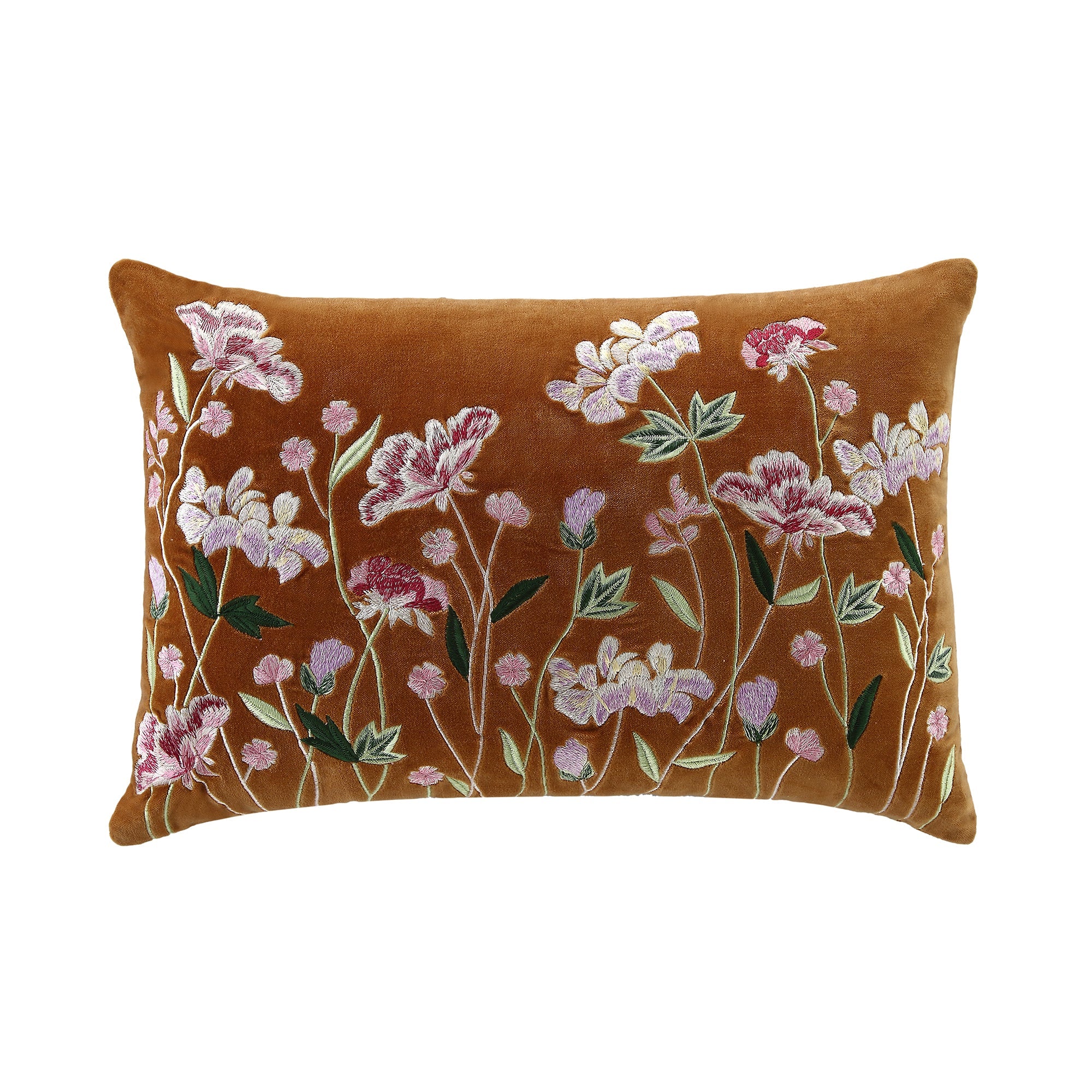 Botanica Collection Apricot Velvet Hand Embroidered Pillow