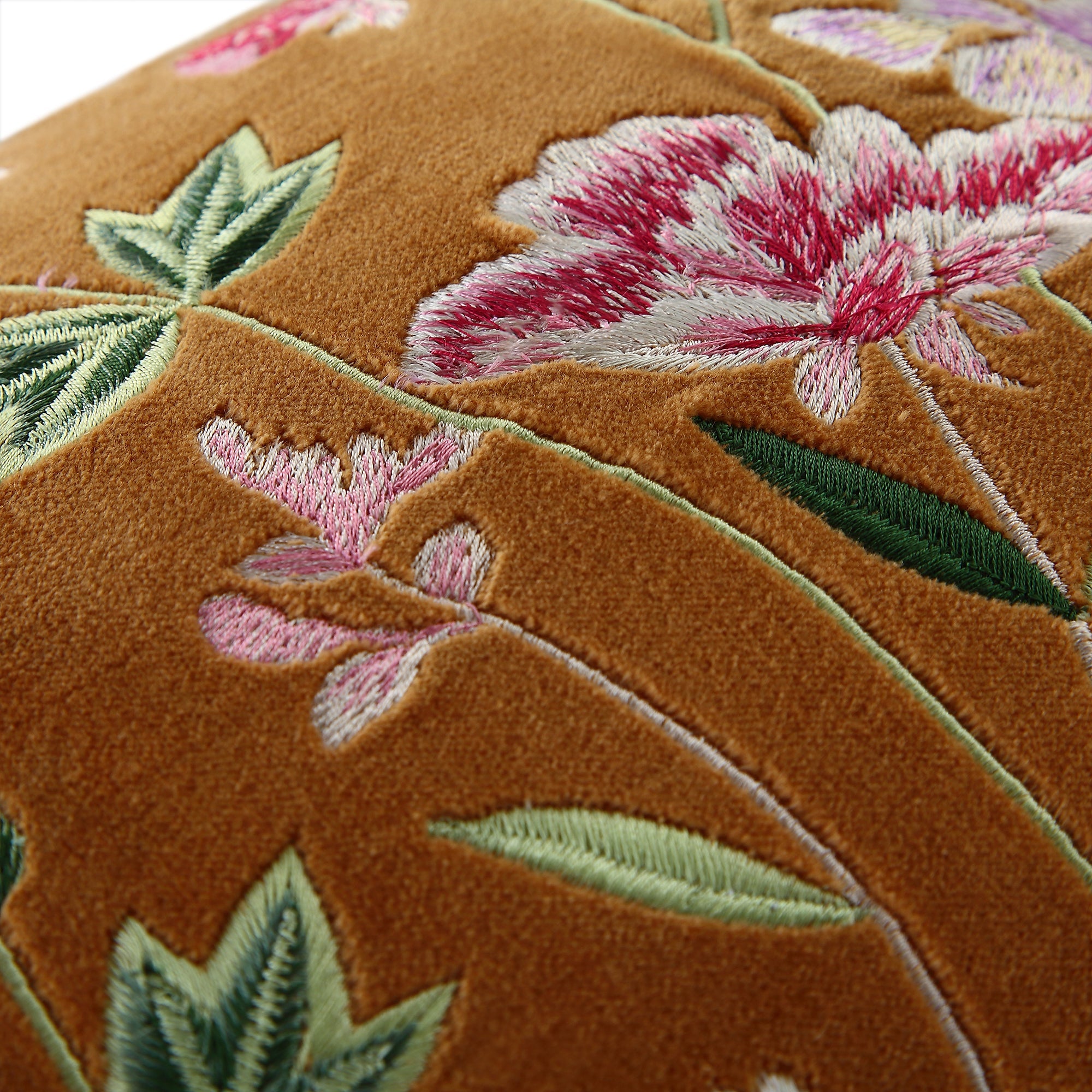 Botanica Collection Apricot Velvet Hand Embroidered Pillow