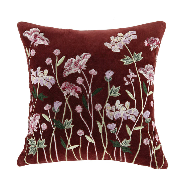 Botanica Collection Mulberry Velvet Hand Embroidered Pillow