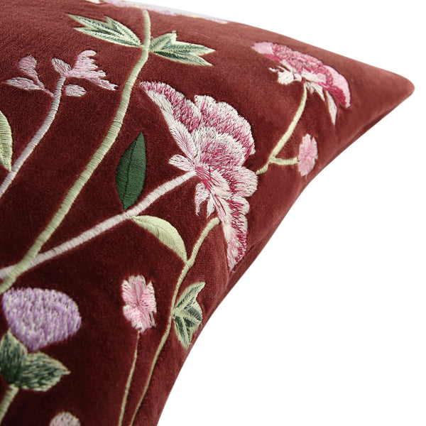 Botanica Collection Mulberry Velvet Hand Embroidered Pillow