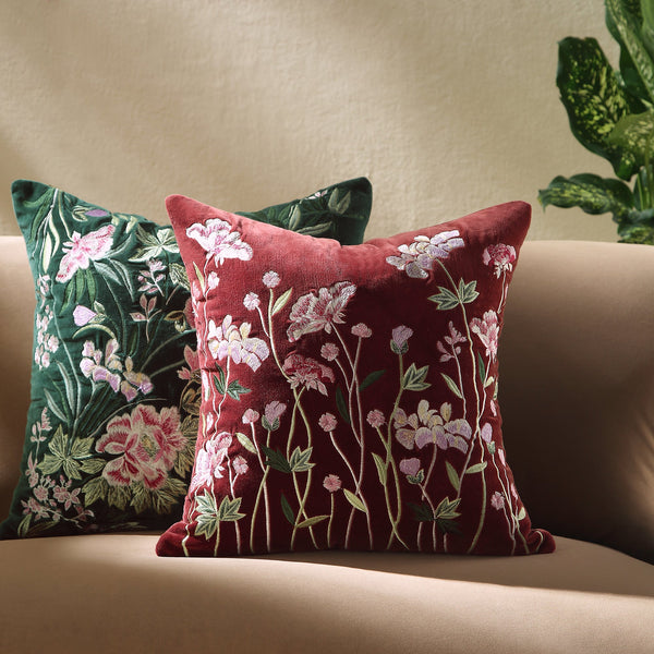 Botanica Collection Mulberry Velvet Hand Embroidered Pillow