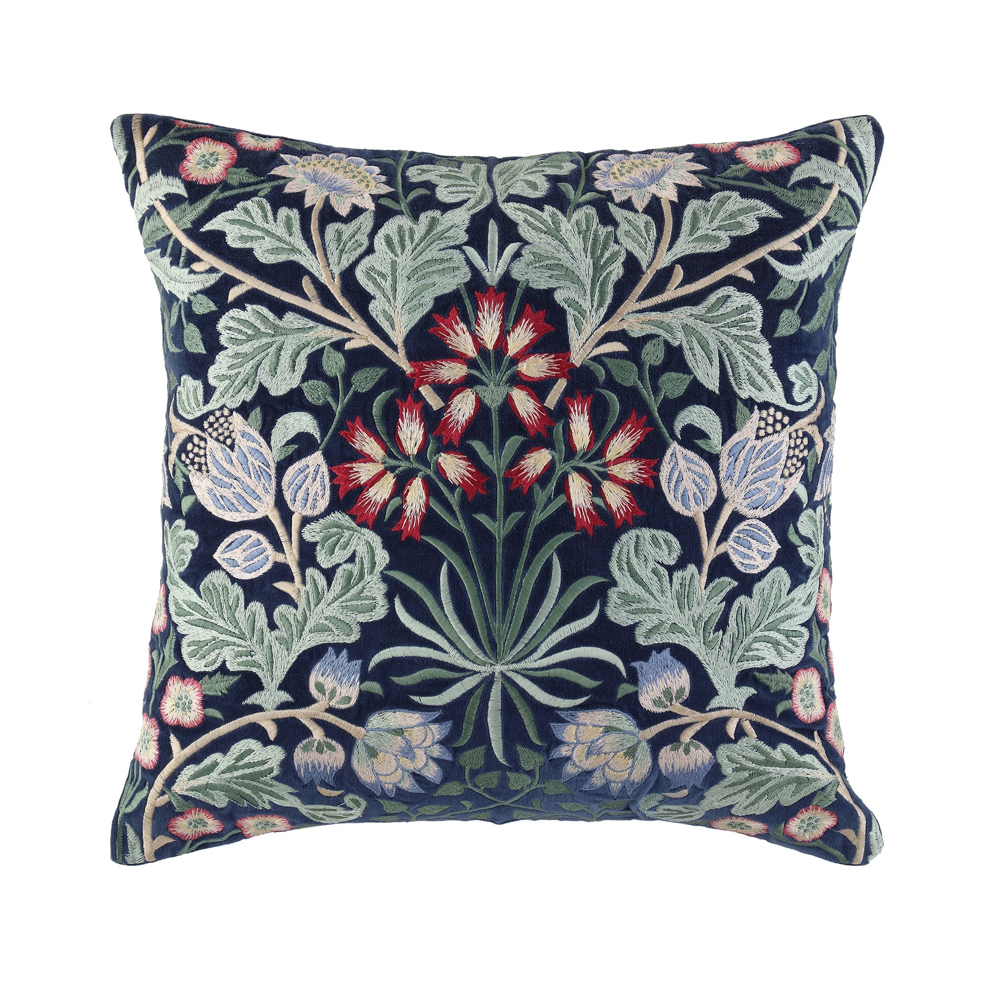 Botanica Collection Midnight Blue Velvet Hand Embroidered Pillow