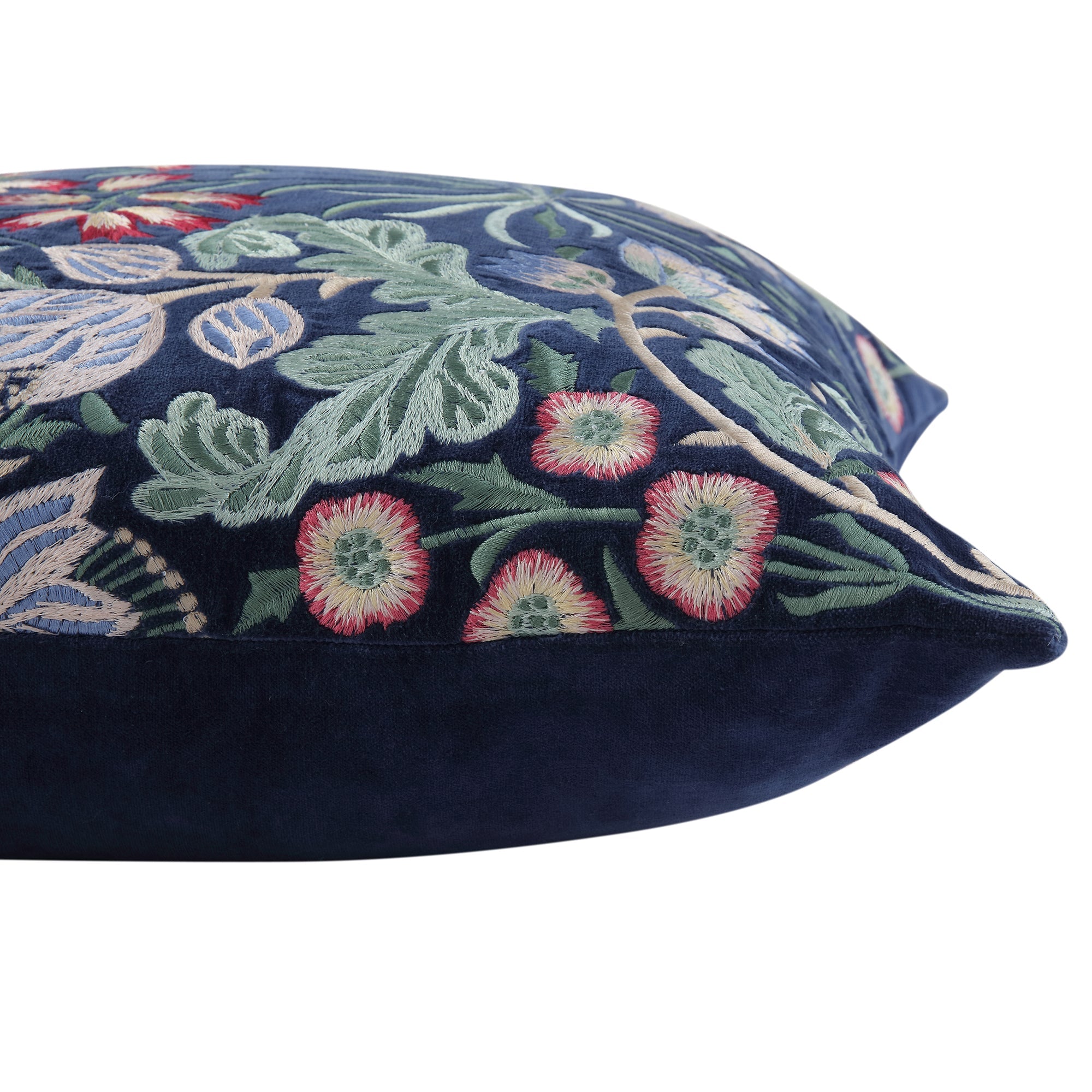 Botanica Collection Midnight Blue Velvet Hand Embroidered Pillow