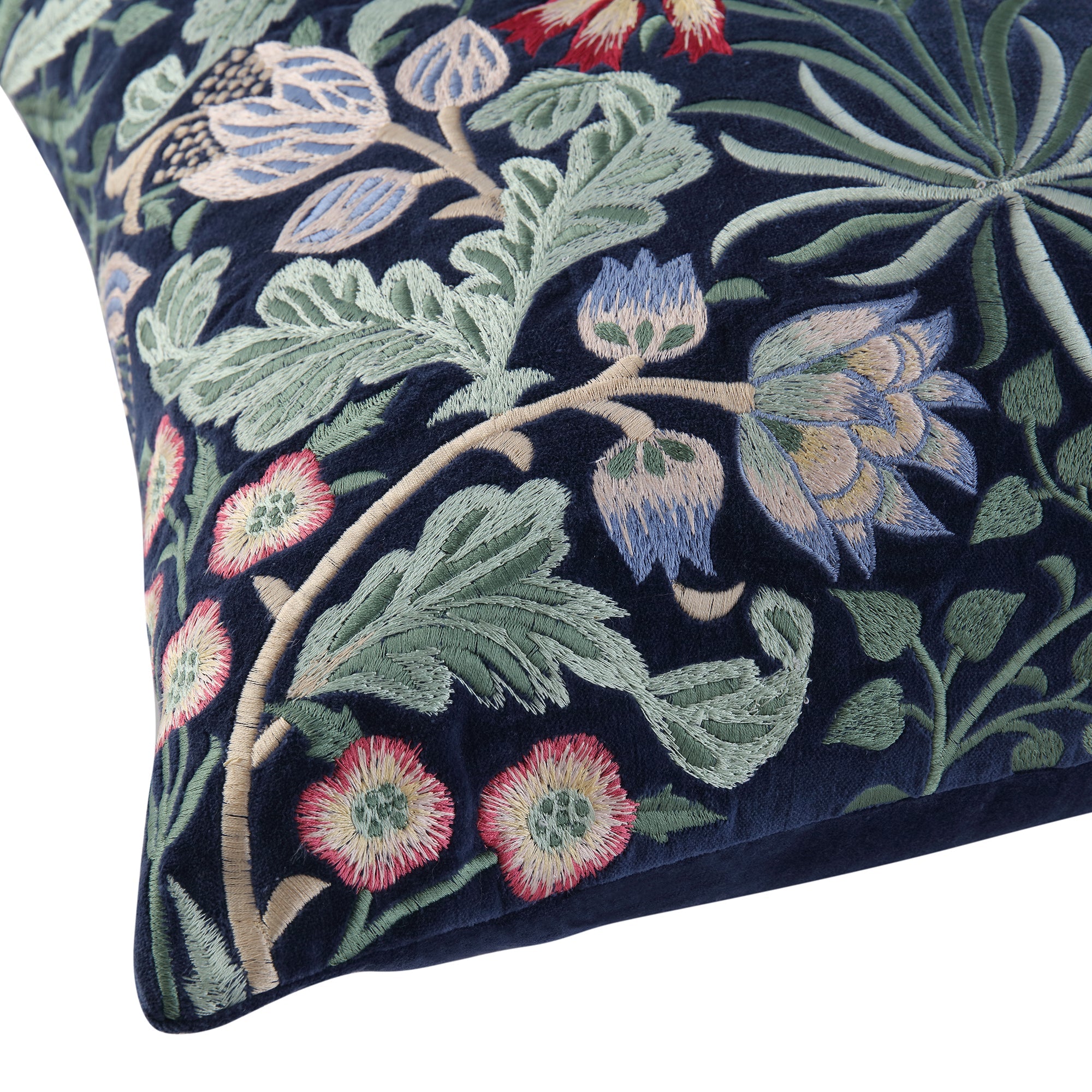 Botanica Collection Midnight Blue Velvet Hand Embroidered Pillow