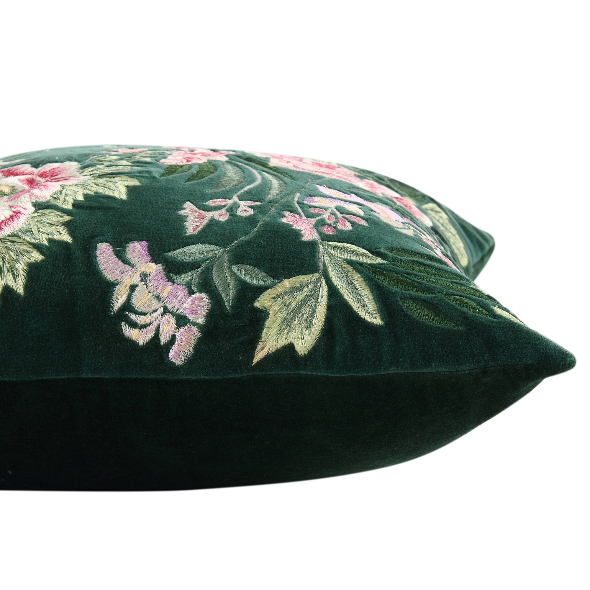 Botanica Collection Emerald Velvet Hand Embroidered Pillow