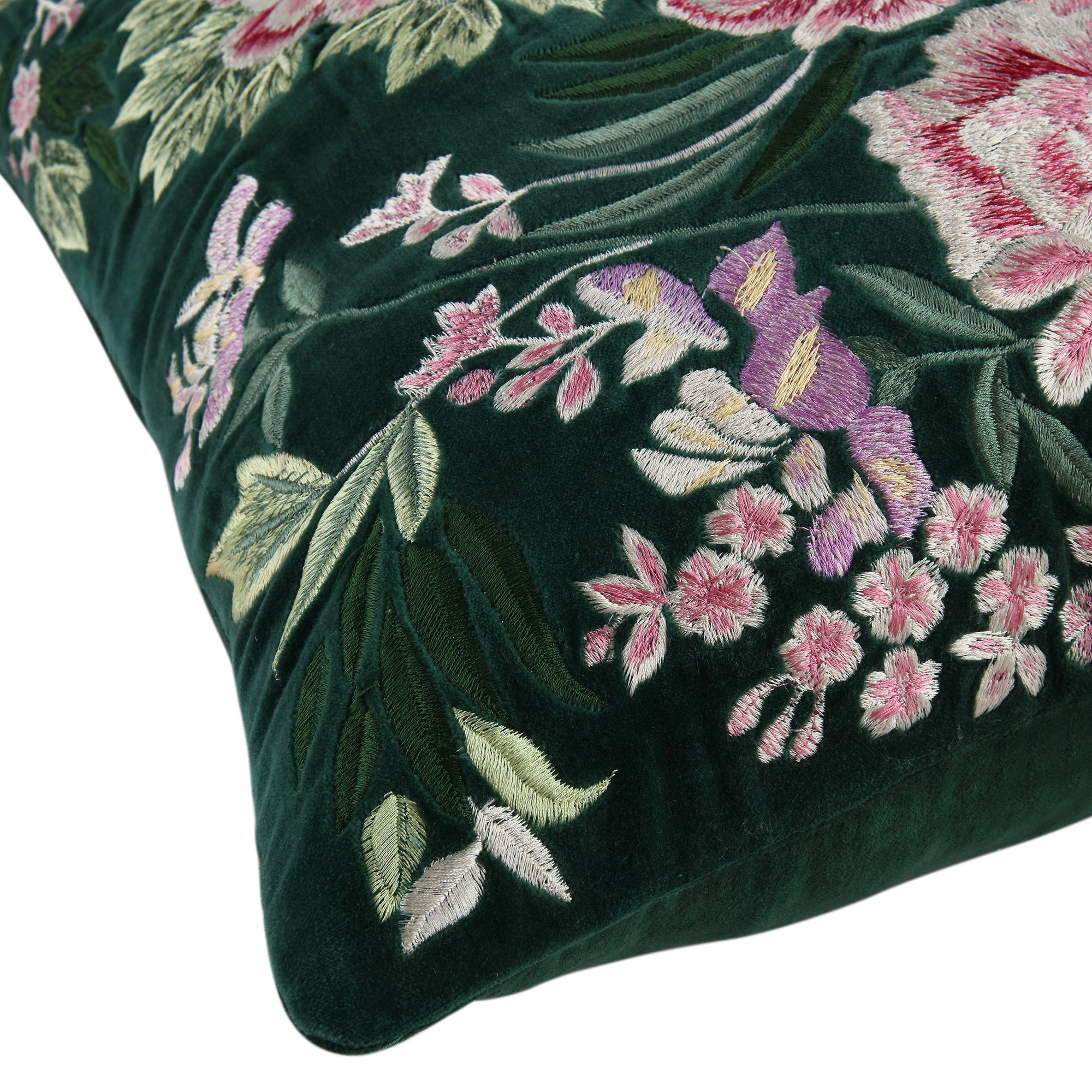 Botanica Collection Emerald Velvet Hand Embroidered Pillow