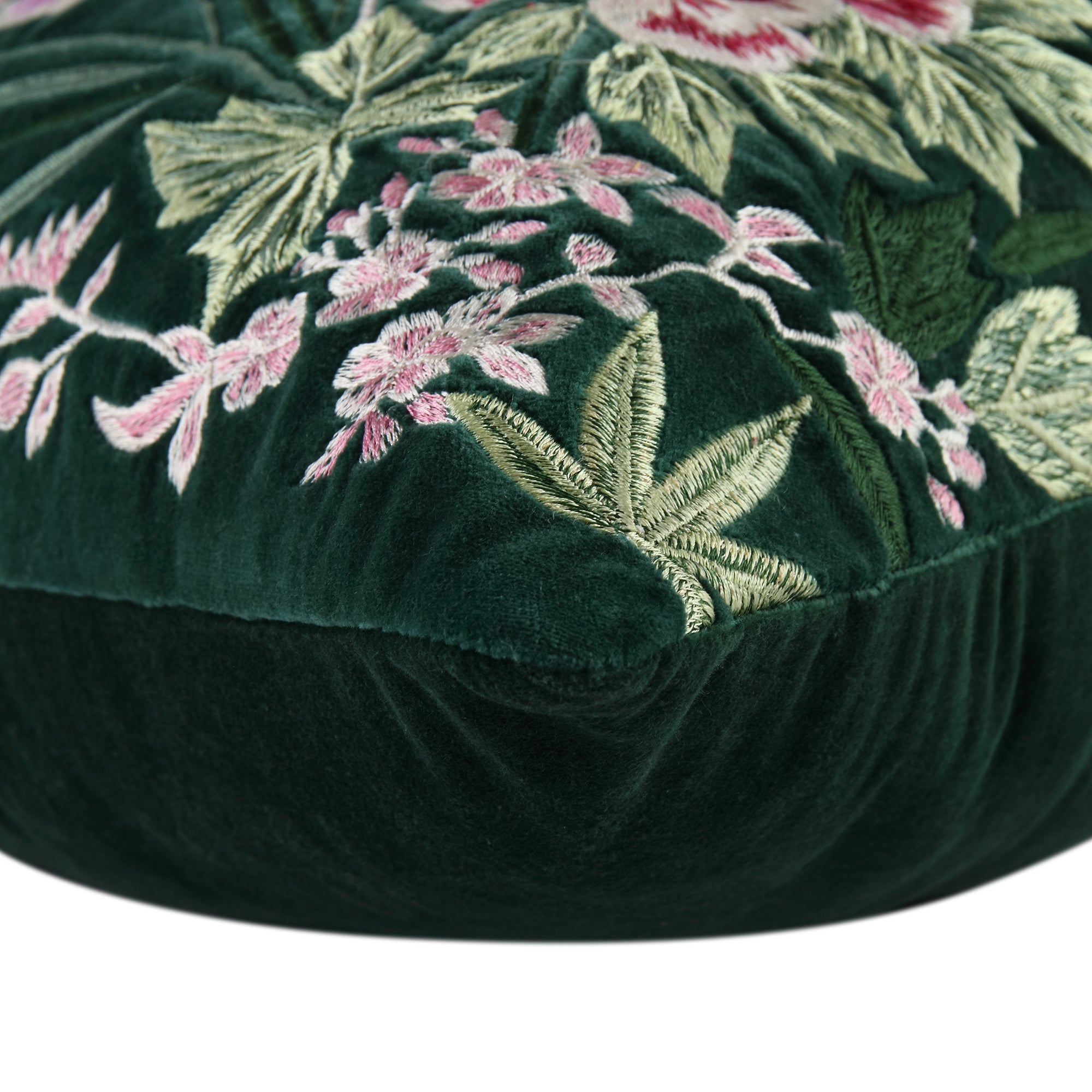 Botanica Collection Emerald Velvet Hand Embroidered Pillow