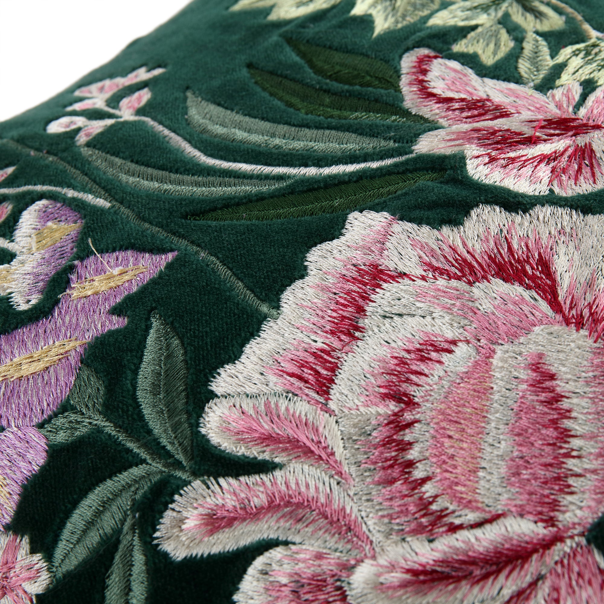 Botanica Collection Emerald Velvet Hand Embroidered Pillow