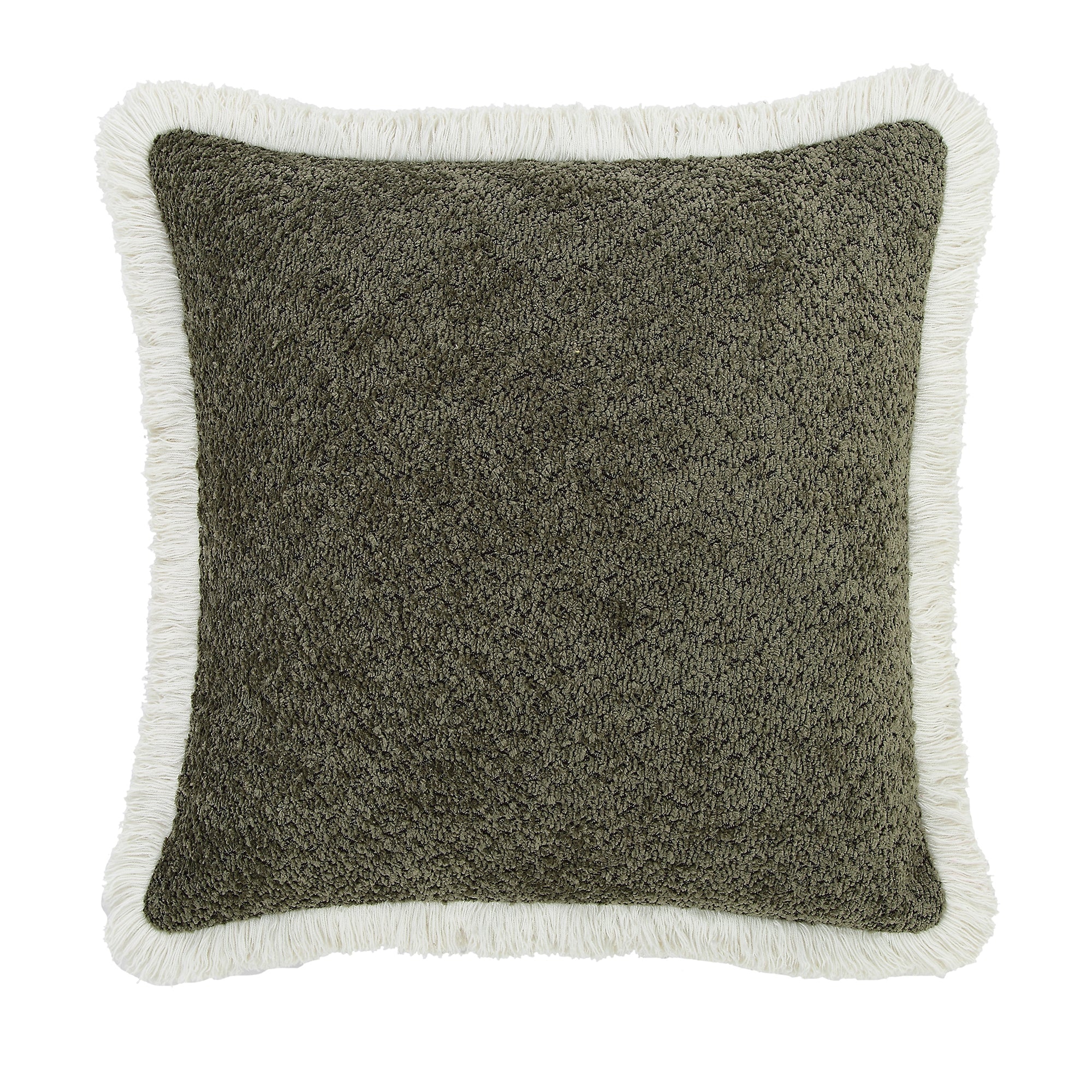 Kyra Forest Green Bouclé Fringed Pillow