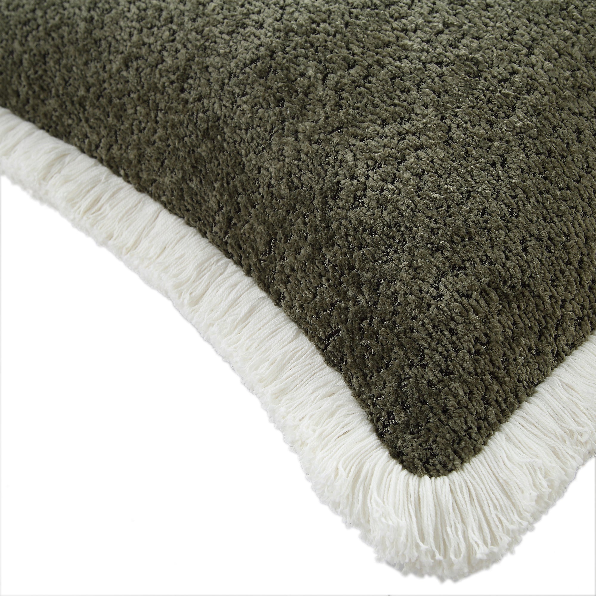 Kyra Forest Green Bouclé Fringed Pillow