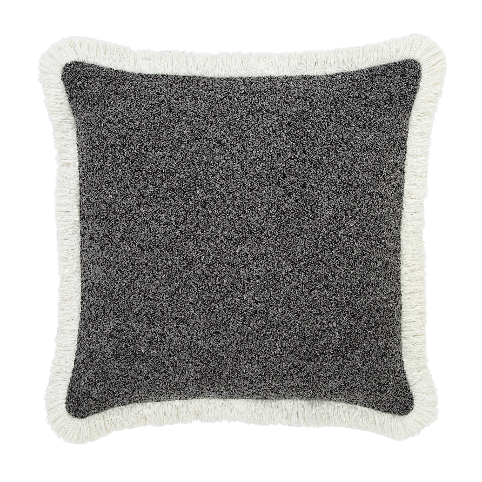 Kyra Graphite Grey Bouclé Fringed Pillow