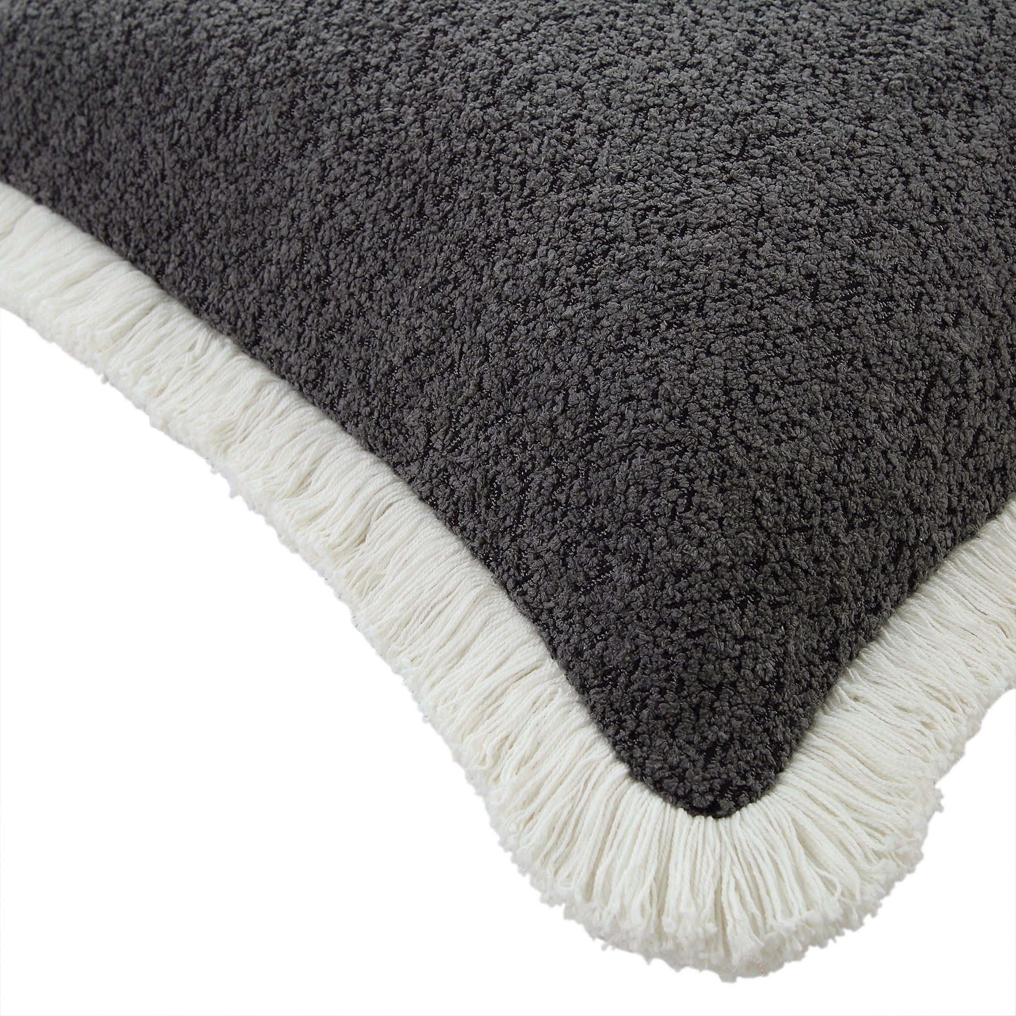 Kyra Graphite Grey Bouclé Fringed Pillow