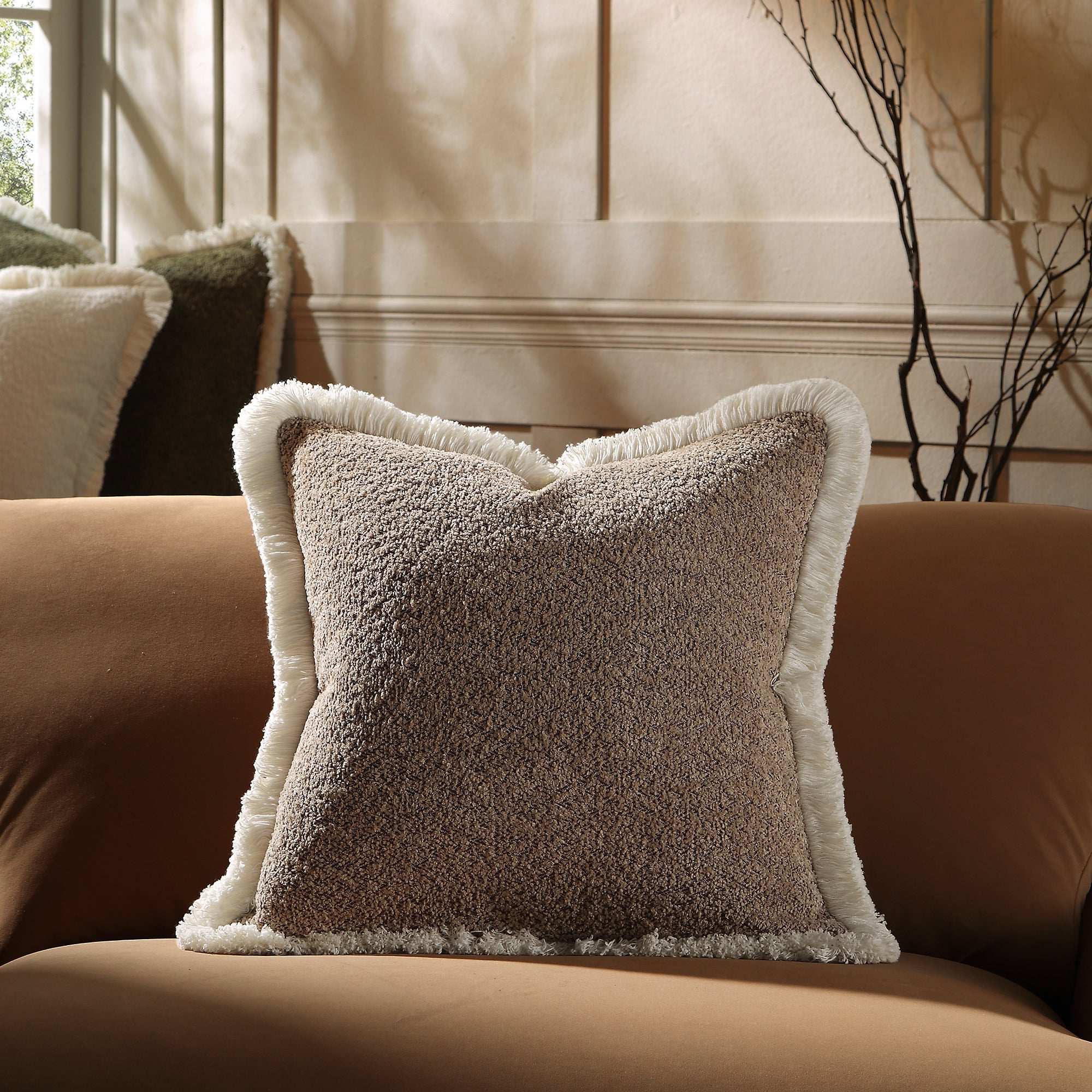 Kyra Stone Bouclé Fringed Pillow