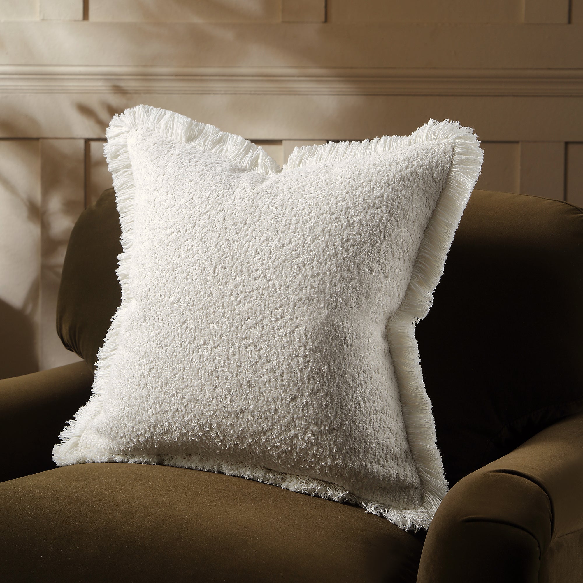 Kyra Cream Bouclé Fringed Pillow