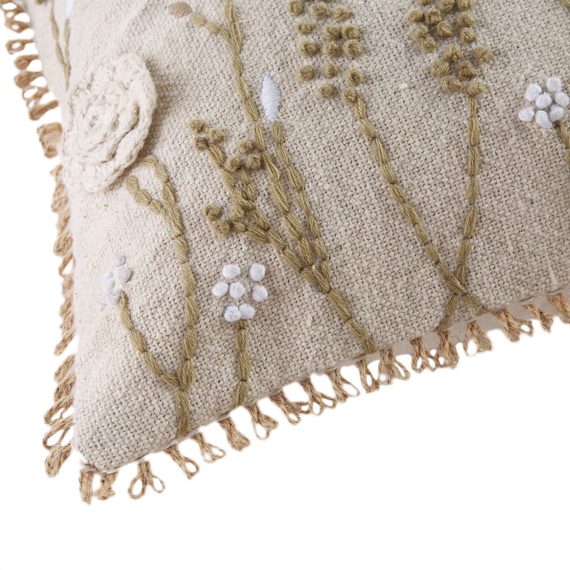 Delilah Crochet Jute Lace Hand Embroidered Square Pillow