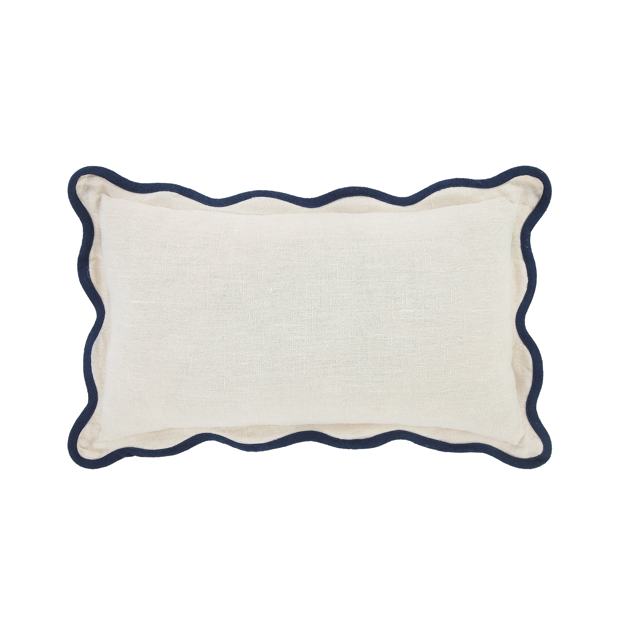 Evie Linen Prussian Blue Scalloped Rectangular Pillow