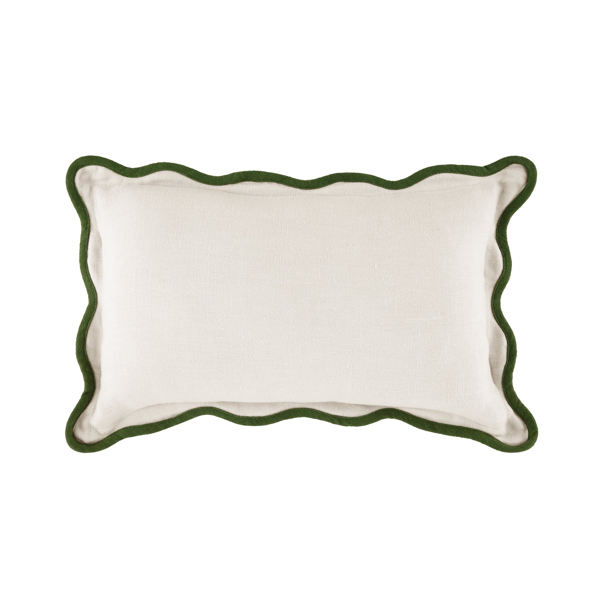 Evie Linen Cedar Green Scalloped Rectangular Pillow