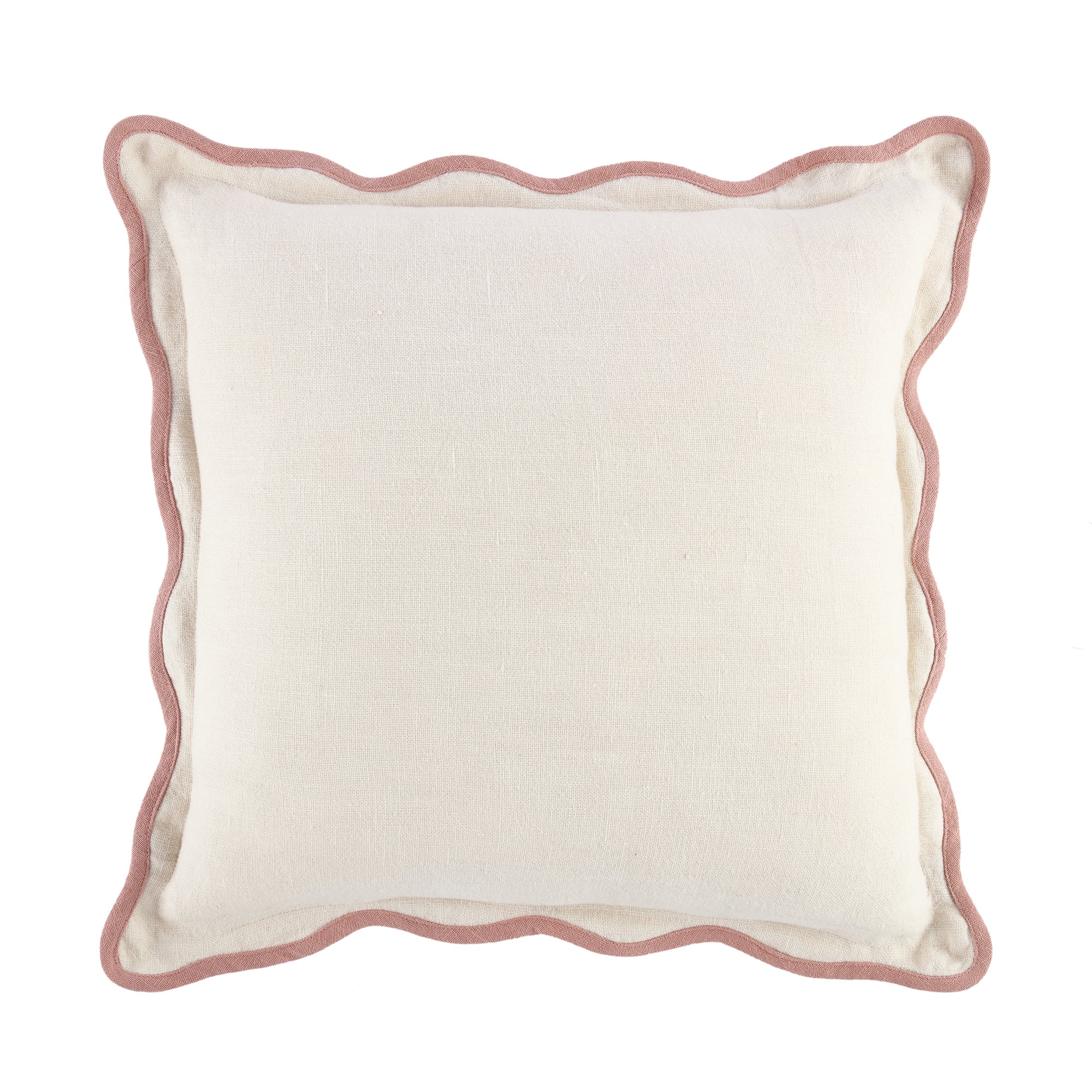 Evie Linen Dusky Pink Scalloped Square Pillow