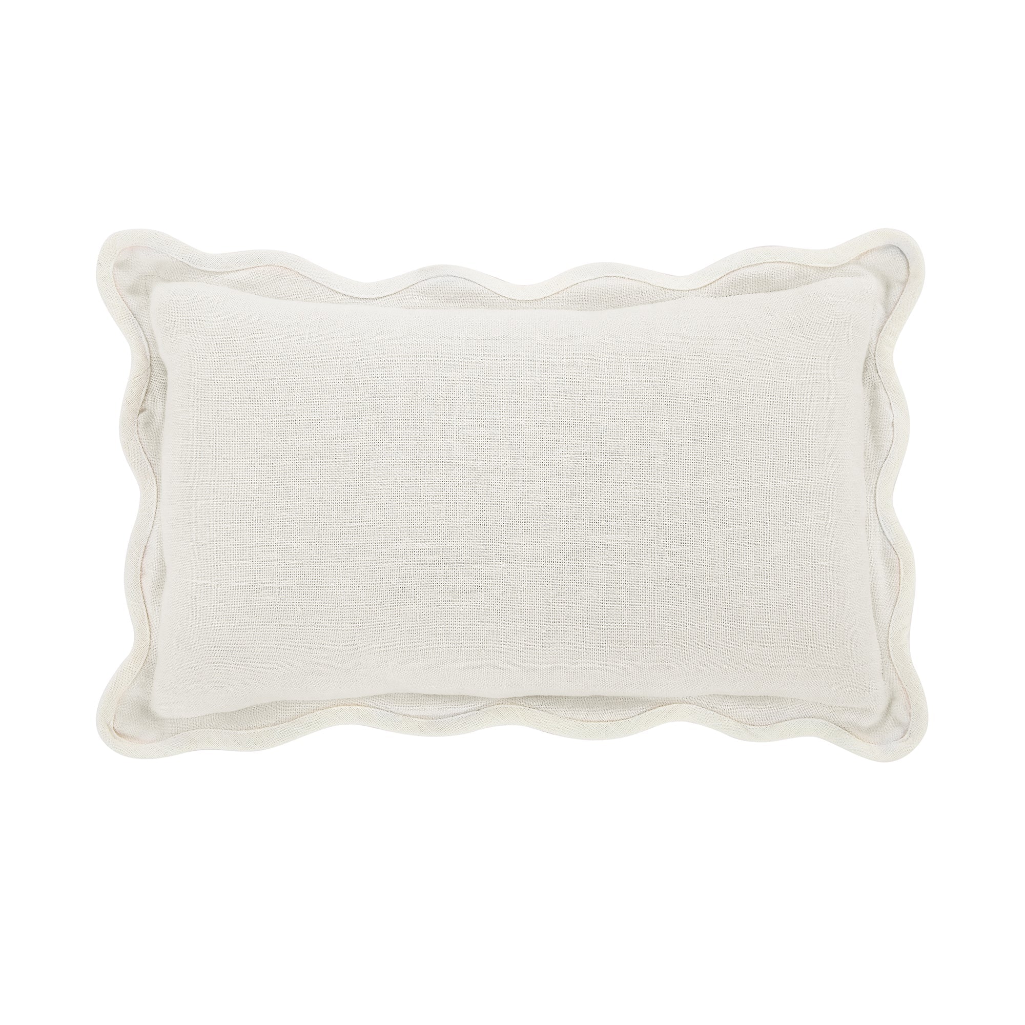 Evie Linen Powder White Scalloped Rectangular Pillow