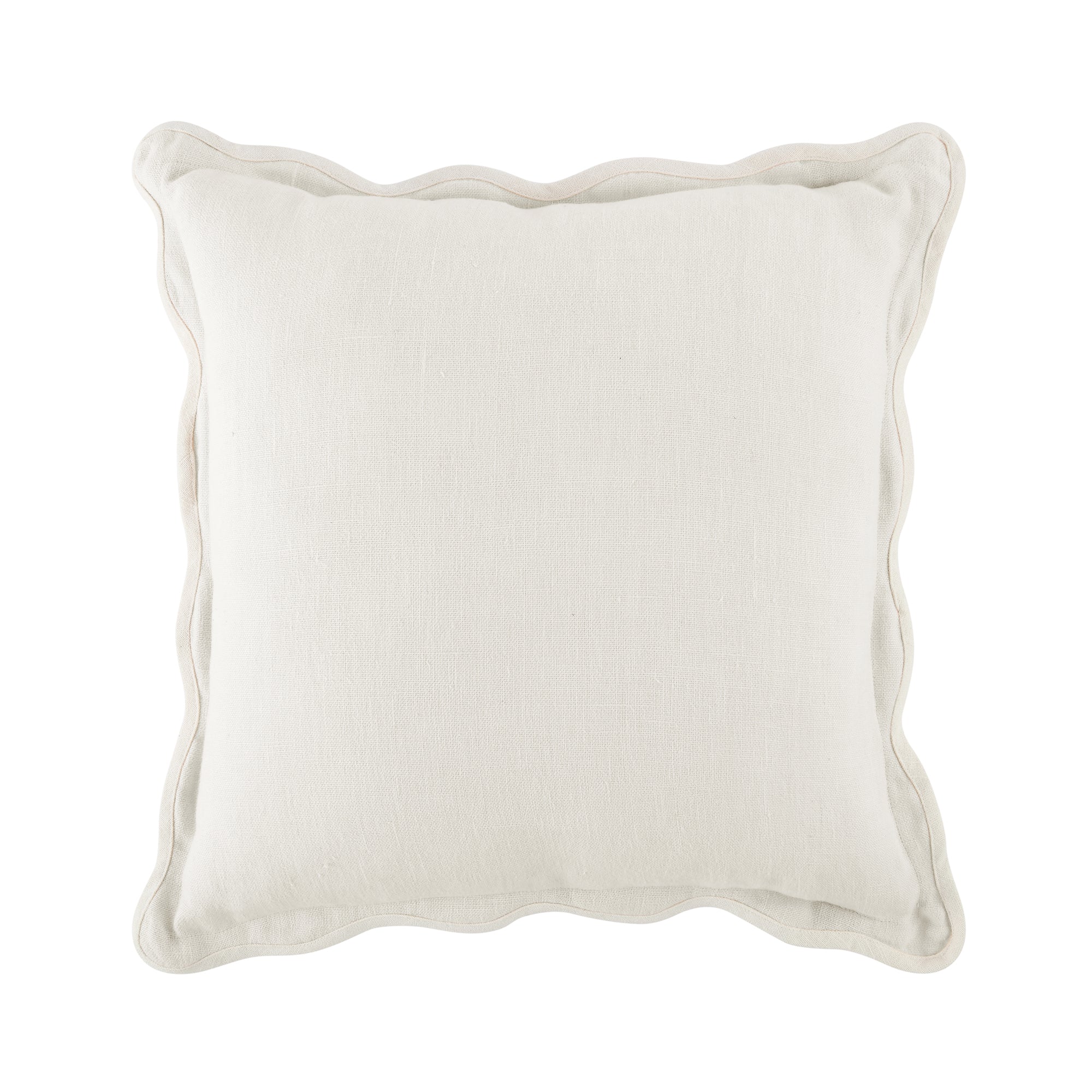 Evie Linen Powder White Scalloped Square Pillow