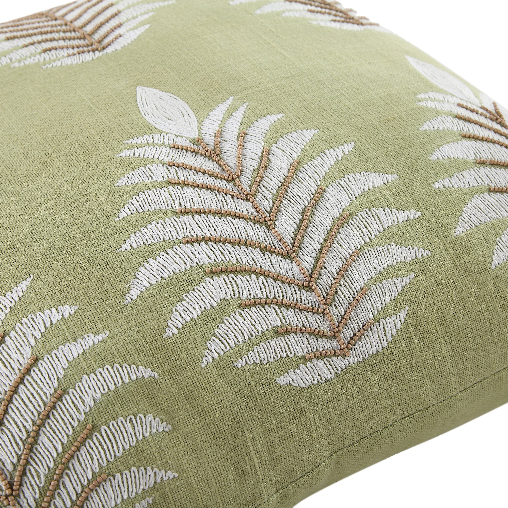 Vine Collection Green Palms Hand Embroidered Beaded Pillow