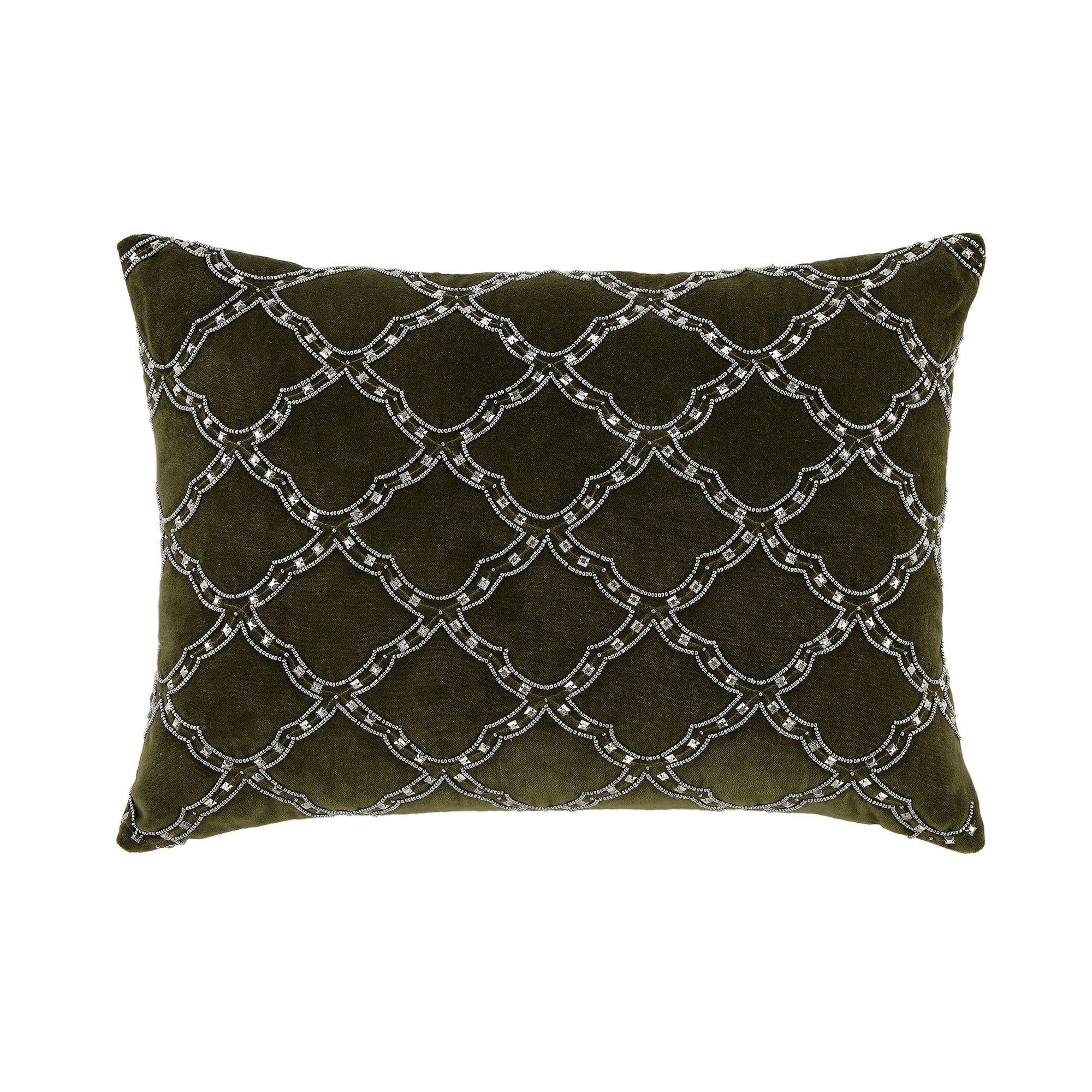 Luxe Collection Greta Beaded Moss Cotton Velvet Pillow