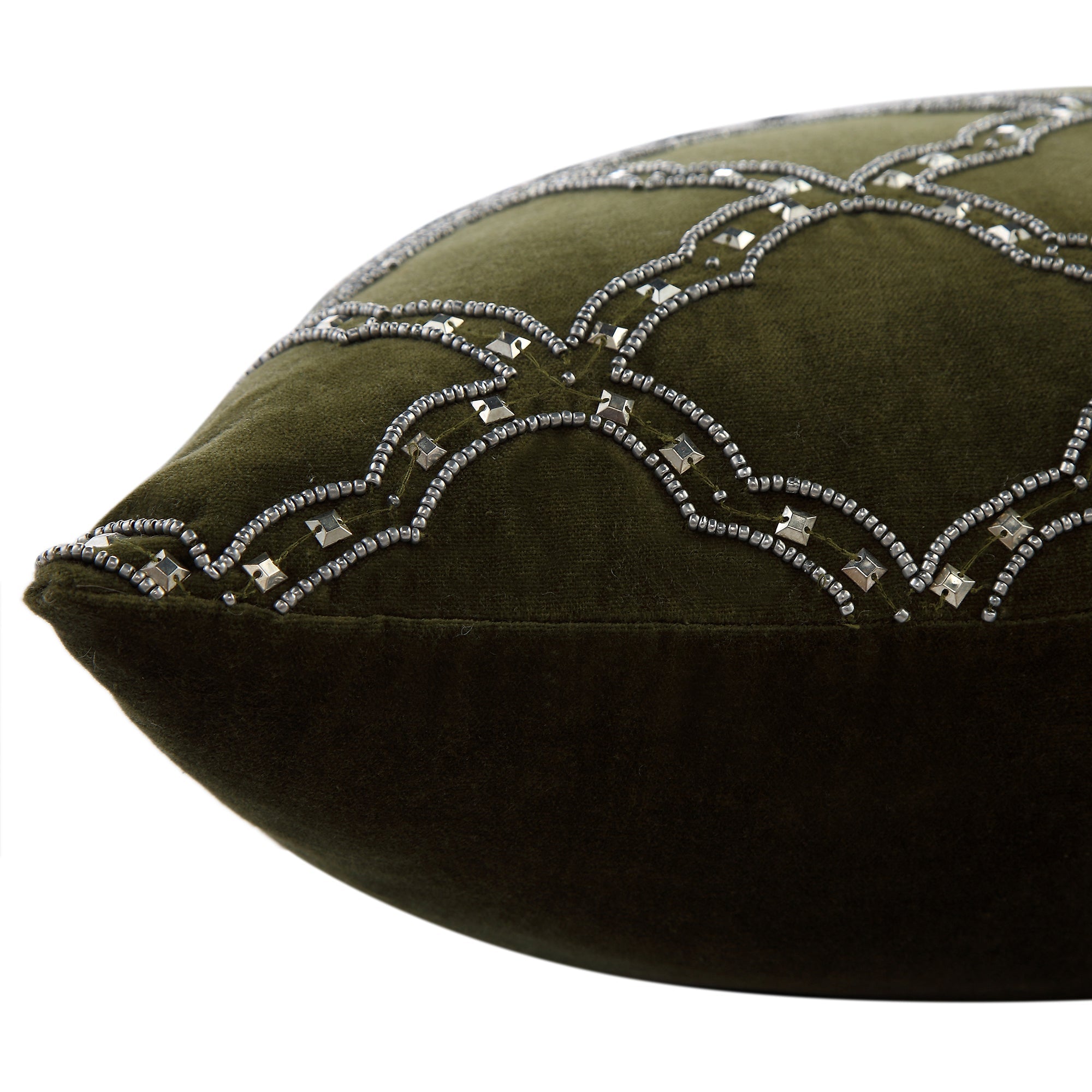 Luxe Collection Greta Beaded Moss Cotton Velvet Pillow