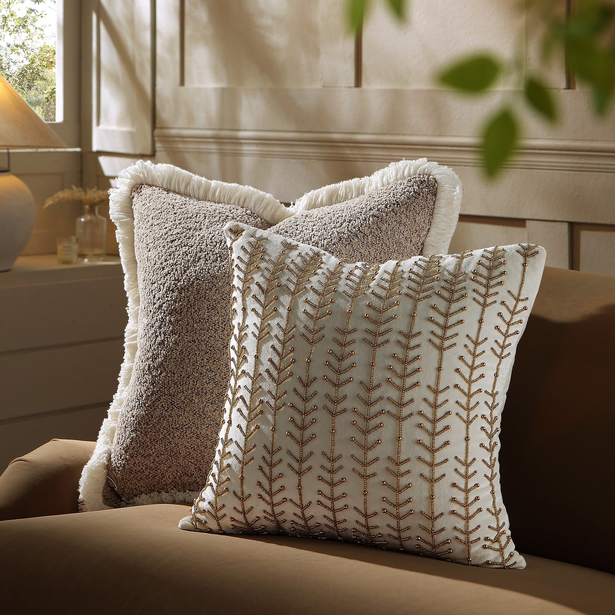 Luxe Collection Linear Stem Hand Beaded Velvet Pillow