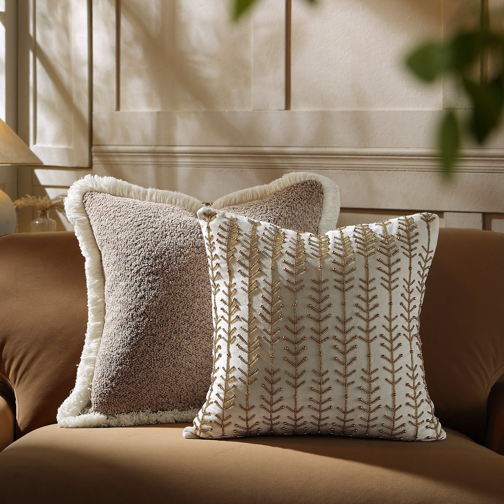 Luxe Collection Linear Stem Hand Beaded Velvet Pillow