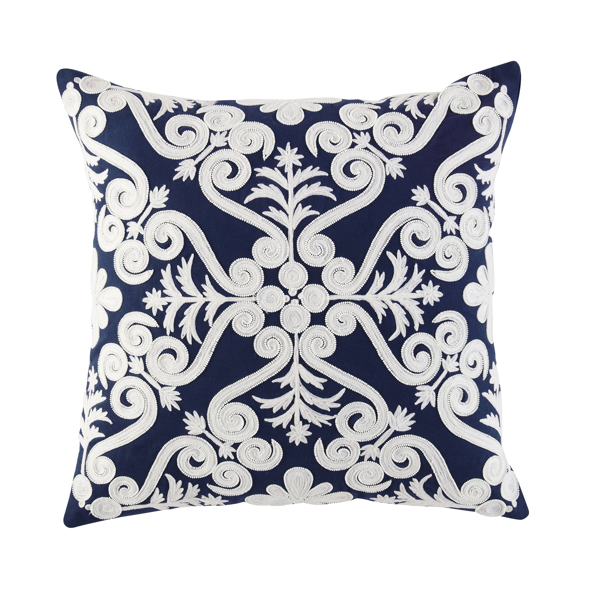 Indigo Collection Lucia Hand Embroidered Swirl Pillow