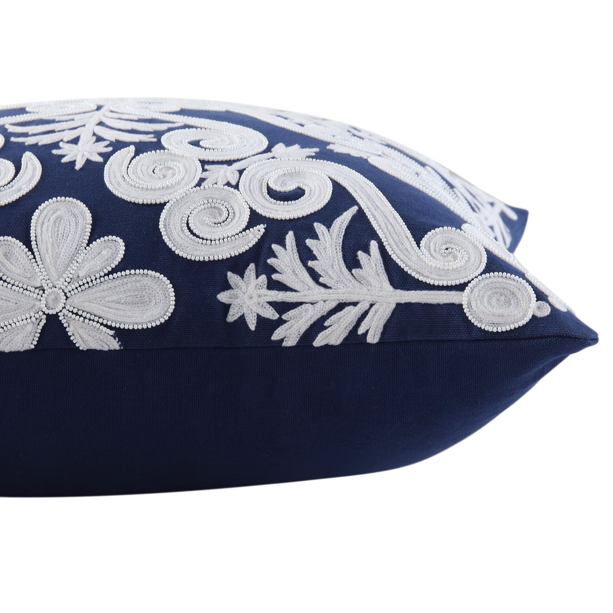 Indigo Collection Lucia Hand Embroidered Swirl Pillow